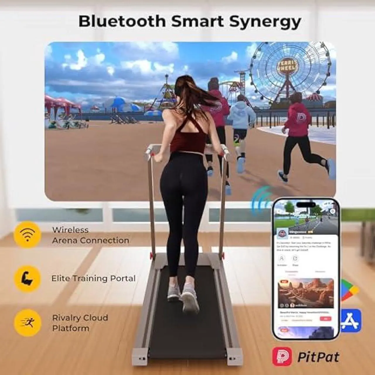 Alt view image 3 of 5 - DeerRun Incline Treadmills for Home, Folding Treadmill for Walking, Running & Jogging, 3.5 HP Compact Raceable Treadmill with 350 LBS, Bluetooth Enable