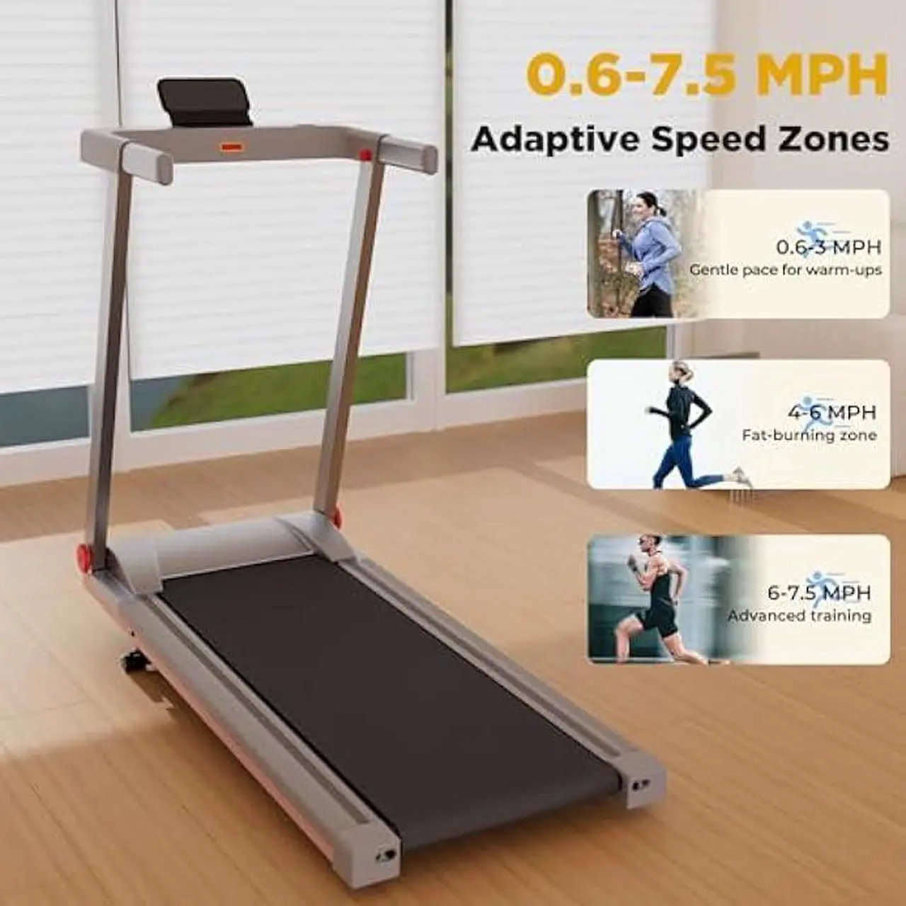 Alt view image 4 of 5 - DeerRun Incline Treadmills for Home, Folding Treadmill for Walking, Running & Jogging, 3.5 HP Compact Raceable Treadmill with 350 LBS, Bluetooth Enable
