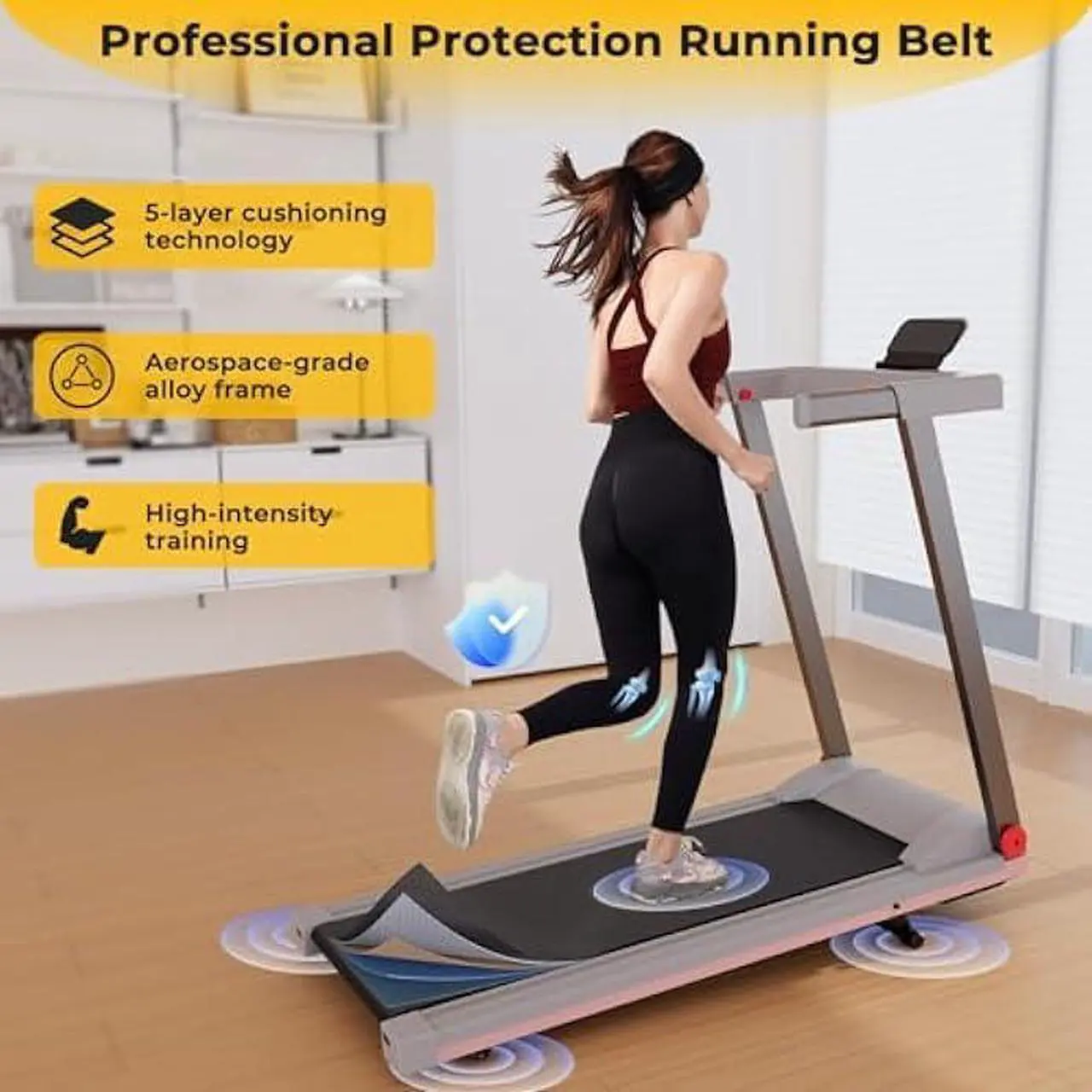 Alt view image 5 of 5 - DeerRun Incline Treadmills for Home, Folding Treadmill for Walking, Running & Jogging, 3.5 HP Compact Raceable Treadmill with 350 LBS, Bluetooth Enable