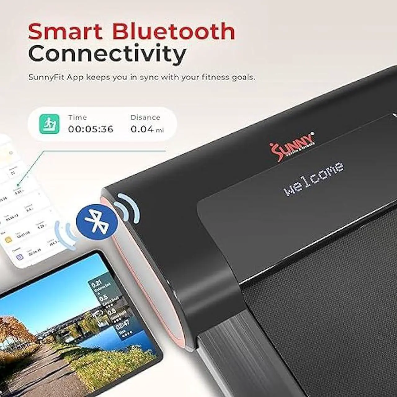 Alt view image 3 of 5 - Sunny Health & Fitness Slim Under Desk Walking Compact Treadpad Treadmill with Remote Control, Digital Display, Shock Absorption, Optional Trekking Poles, Free SunnyFit App Bluetooth Connectivity