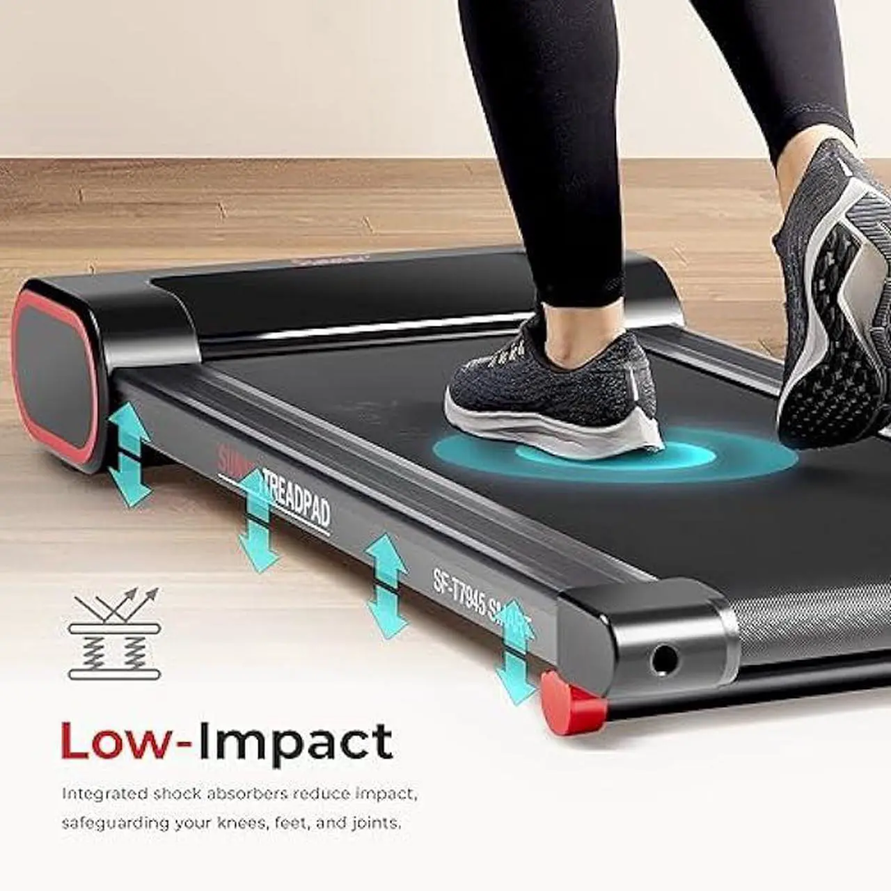 Alt view image 5 of 5 - Sunny Health & Fitness Slim Under Desk Walking Compact Treadpad Treadmill with Remote Control, Digital Display, Shock Absorption, Optional Trekking Poles, Free SunnyFit App Bluetooth Connectivity