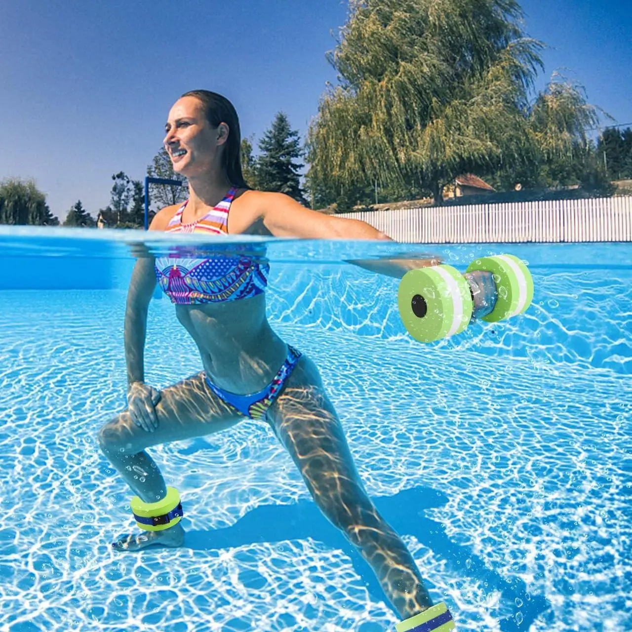 Alt view image 2 of 7 - Water Aerobics Set for Aquatic Exercise, Pool Fitness Equipment Foam Water Dumbbell Set, New Upgrade Aquatic Dumbbells and Foam Swim Aquatic Cuffs, Water Workout Fitness Tool