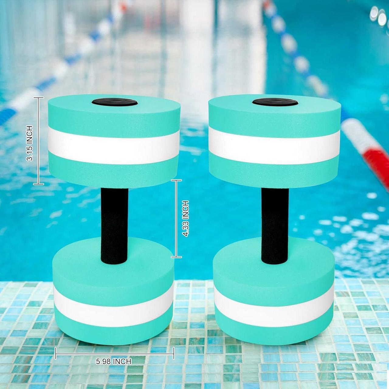 Alt view image 5 of 7 - Timoo Aquatic Dumbells Set of 2 Water Dumbbells for Water Aerobics Water Weights for Pool Exercise Set High-Density EVA-Foam Pool Dumbbells, Cyan