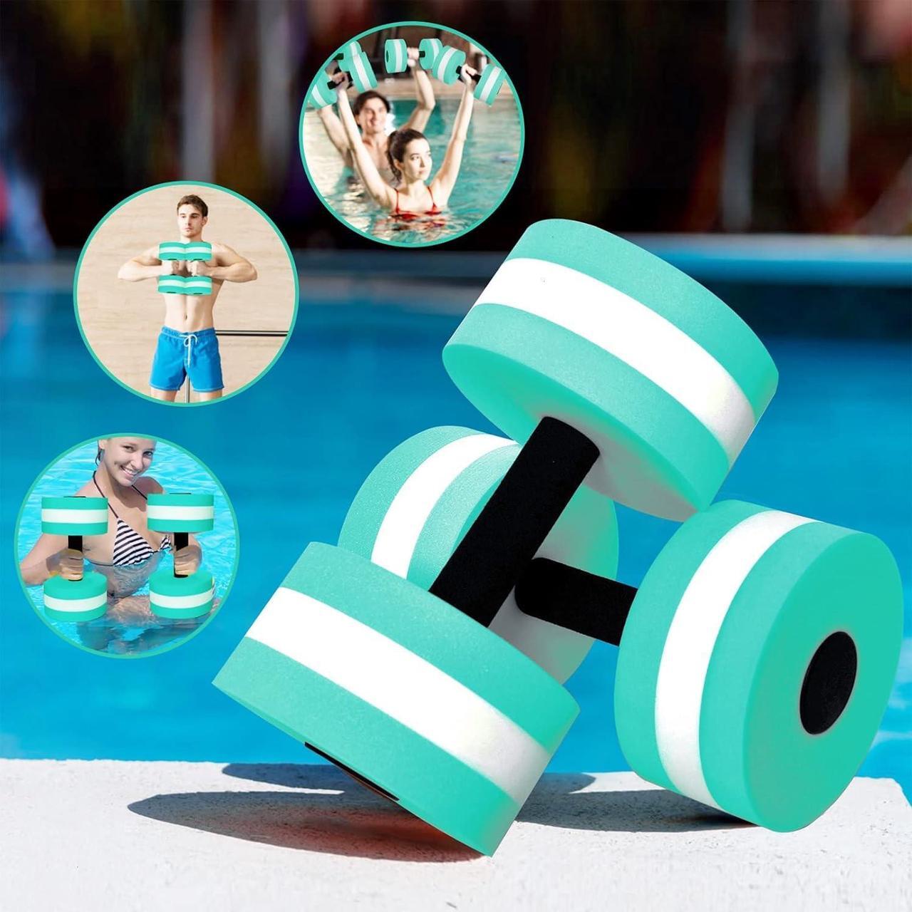 Alt view image 3 of 7 - Timoo Aquatic Dumbells Set of 2 Water Dumbbells for Water Aerobics Water Weights for Pool Exercise Set High-Density EVA-Foam Pool Dumbbells, Cyan