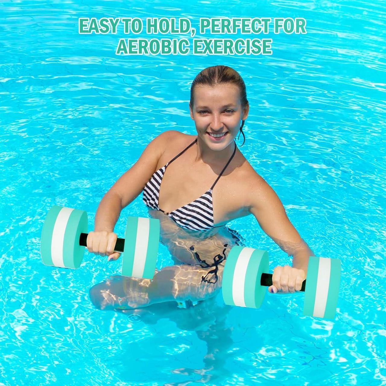 Alt view image 6 of 7 - Timoo Aquatic Dumbells Set of 2 Water Dumbbells for Water Aerobics Water Weights for Pool Exercise Set High-Density EVA-Foam Pool Dumbbells, Cyan