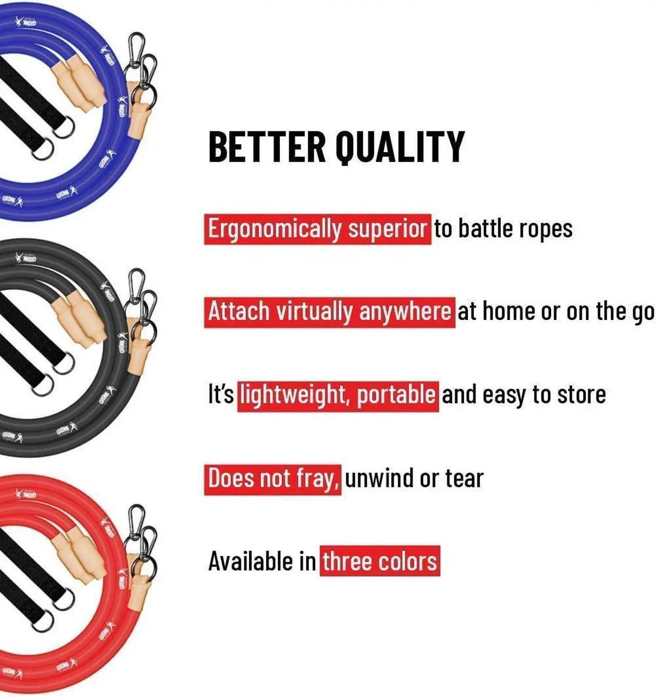 Alt view image 3 of 5 - Gronk Fitness Inertia Wave Edition | Dynamic Rubber Battle Ropes Alternative for Home and Gym | Maximize Calorie Burn | Revolutionary Fitness Equipment for Abs and Full Body Workout | Blue