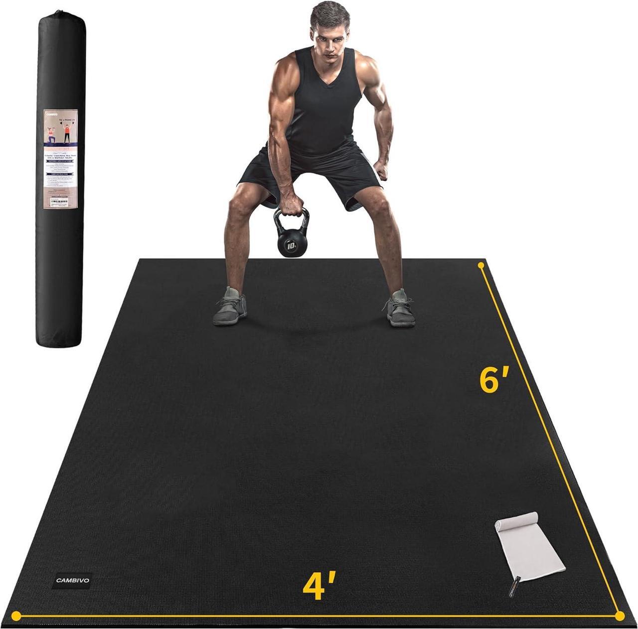 Main image of CAMBIVO Large Exercise Mats for Home Workout, 6' x 4' x 7 mm Extra Thick Workout Mats for Home Gym, Gym Mats for Jump Rope, Weights, Cardio, Fitness, Shoe-Friendly