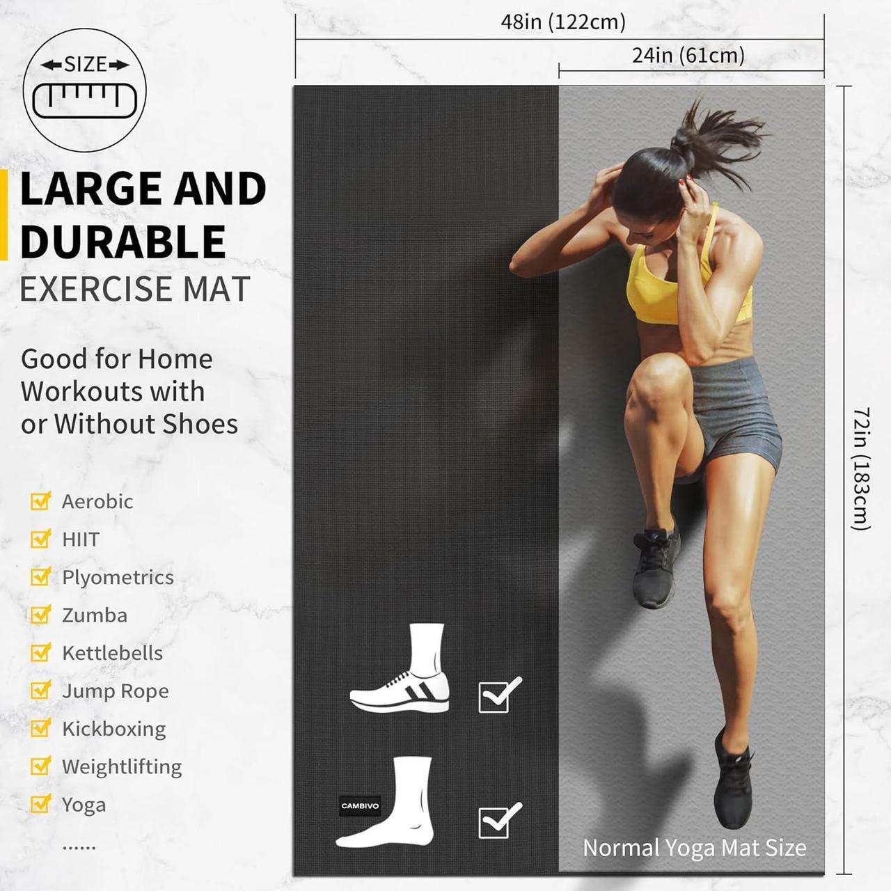 Alt view image 3 of 7 - CAMBIVO Large Exercise Mats for Home Workout, 6' x 4' x 7 mm Extra Thick Workout Mats for Home Gym, Gym Mats for Jump Rope, Weights, Cardio, Fitness, Shoe-Friendly