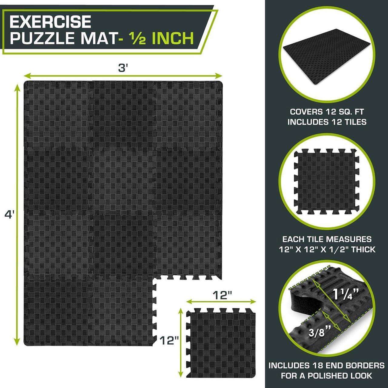 Alt view image 2 of 6 - ProsourceFit Exercise Puzzle Mat ½-in, Checkered EVA Foam Floor Tiles w/ Non-Slip Texture, Gym Mat w/ Interlocking Foam Tiles for Adjustable Surface