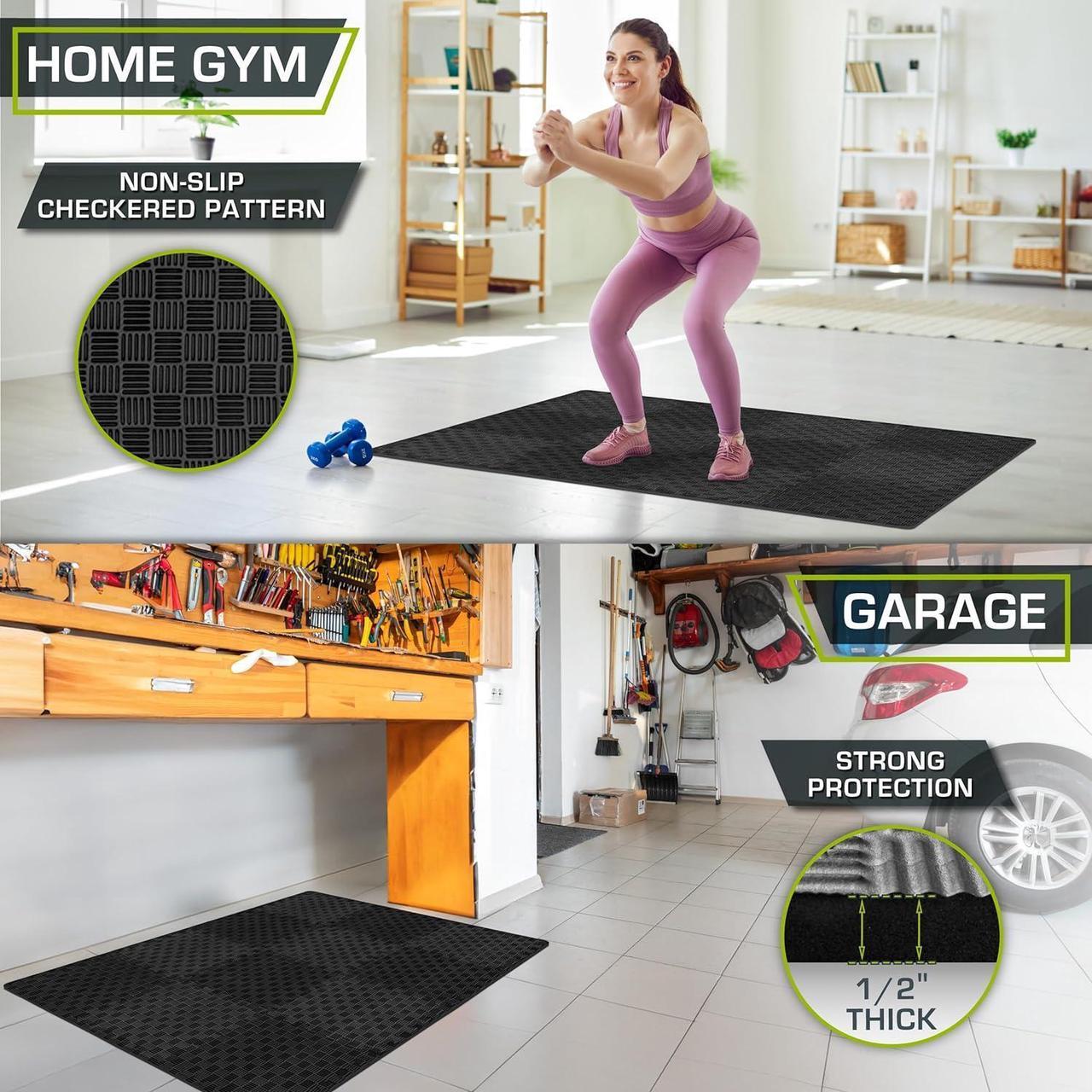 Alt view image 3 of 6 - ProsourceFit Exercise Puzzle Mat ½-in, Checkered EVA Foam Floor Tiles w/ Non-Slip Texture, Gym Mat w/ Interlocking Foam Tiles for Adjustable Surface