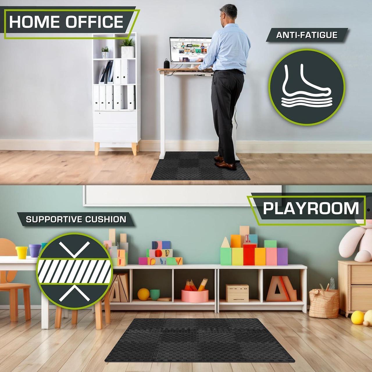Alt view image 4 of 6 - ProsourceFit Exercise Puzzle Mat ½-in, Checkered EVA Foam Floor Tiles w/ Non-Slip Texture, Gym Mat w/ Interlocking Foam Tiles for Adjustable Surface