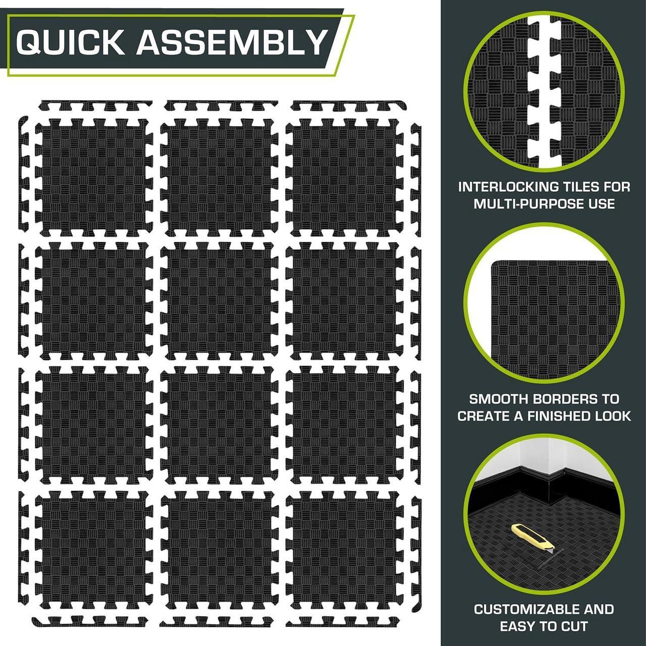 Alt view image 6 of 6 - ProsourceFit Exercise Puzzle Mat ½-in, Checkered EVA Foam Floor Tiles w/ Non-Slip Texture, Gym Mat w/ Interlocking Foam Tiles for Adjustable Surface
