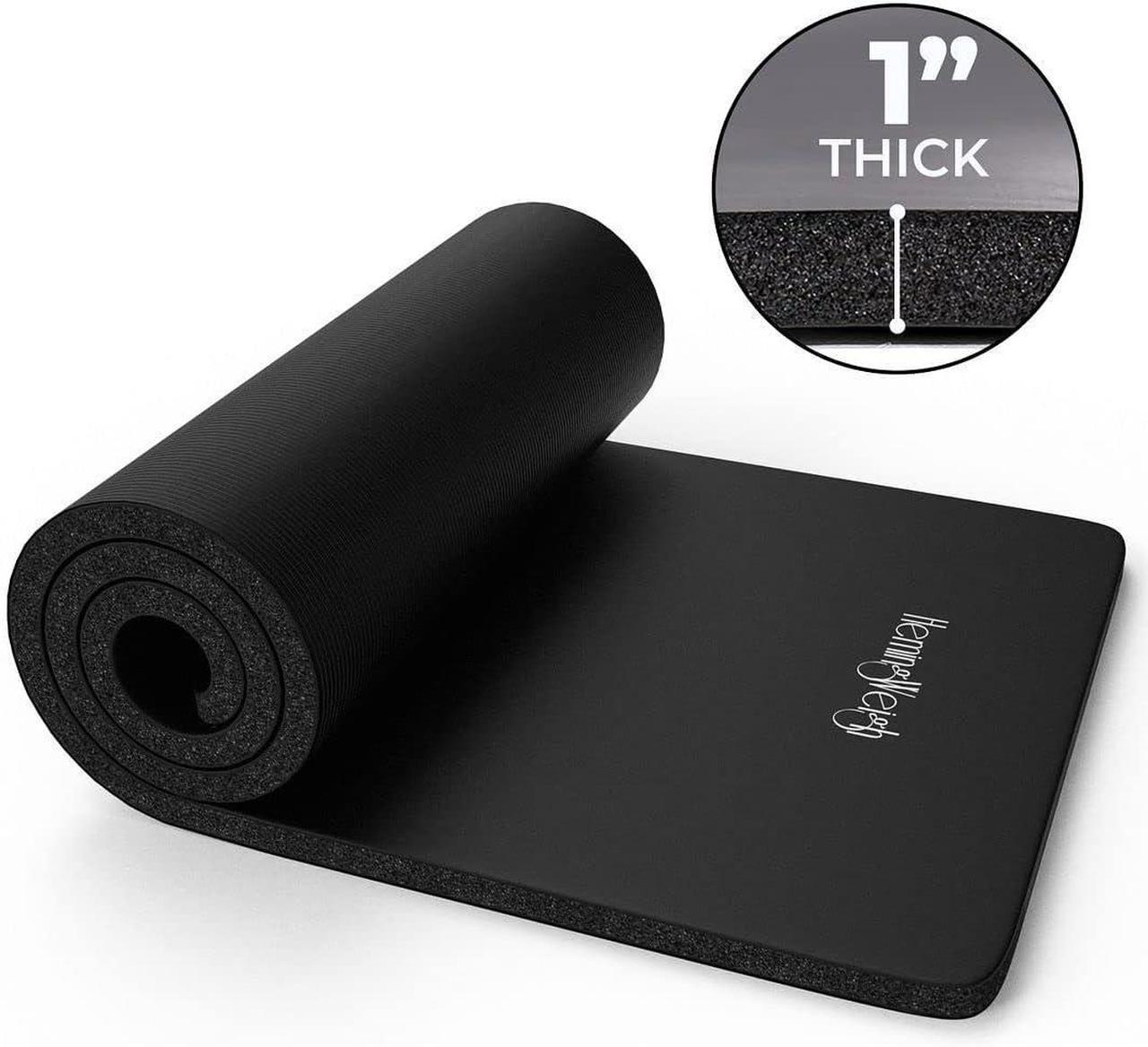 Alt view image 2 of 7 - HemingWeigh 1 Inch Extra Thick Non Slip Yoga Mat - Exercise Mats for Home Workouts, Black (70"L x 23"W)