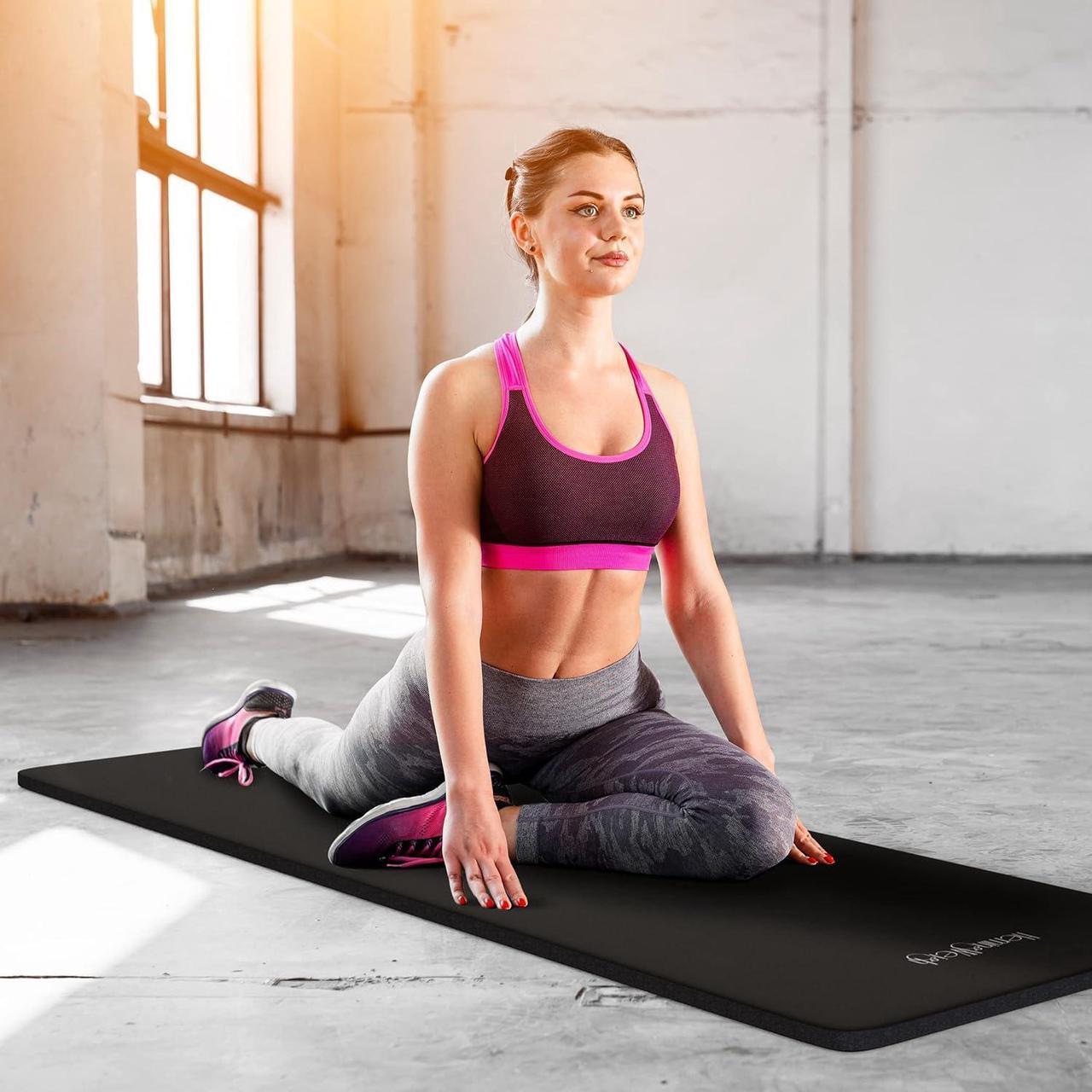 Alt view image 3 of 7 - HemingWeigh 1 Inch Extra Thick Non Slip Yoga Mat - Exercise Mats for Home Workouts, Black (70"L x 23"W)