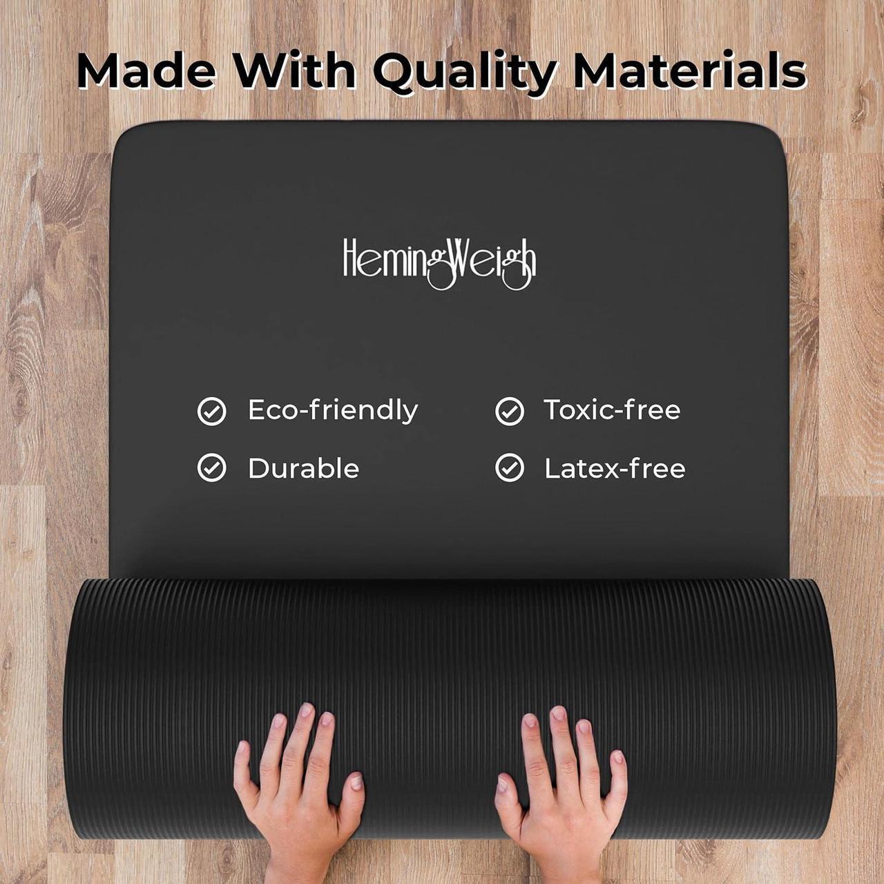 Alt view image 4 of 7 - HemingWeigh 1 Inch Extra Thick Non Slip Yoga Mat - Exercise Mats for Home Workouts, Black (70"L x 23"W)