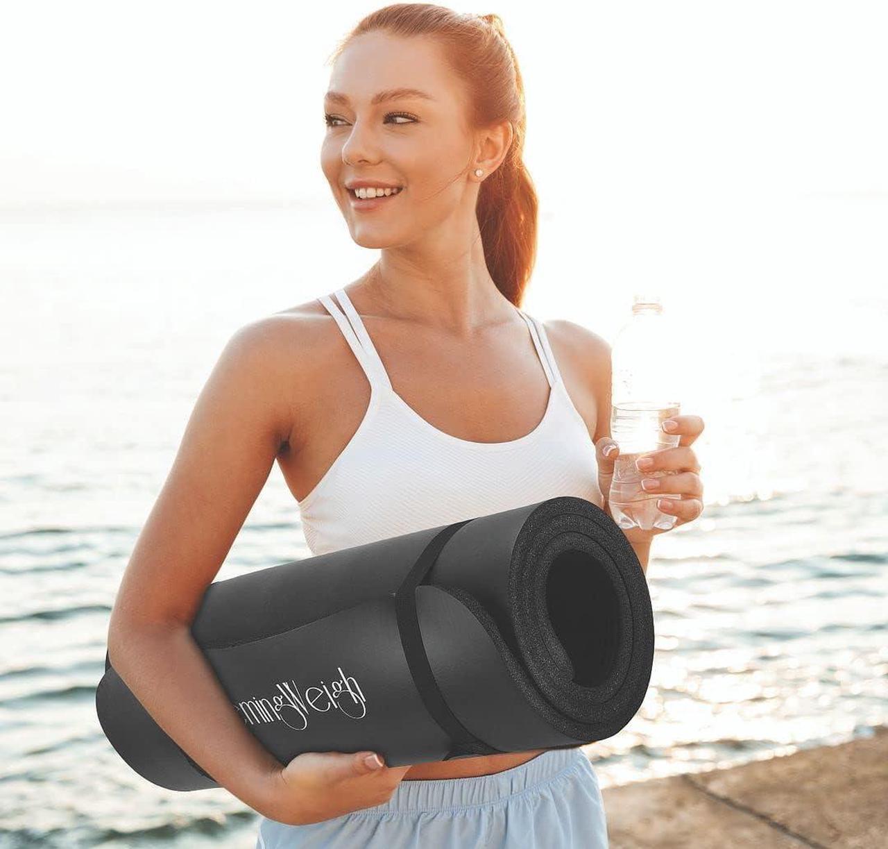 Alt view image 7 of 7 - HemingWeigh 1 Inch Extra Thick Non Slip Yoga Mat - Exercise Mats for Home Workouts, Black (70"L x 23"W)
