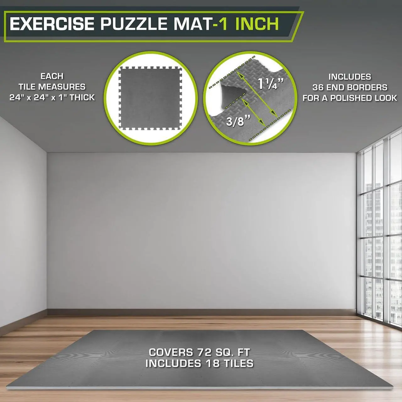 Alt view image 2 of 6 - ProsourceFit Extra Thick Puzzle Exercise Mat, EVA Foam Interlocking Tiles for Protective, Cushioned Workout Flooring for Home and Gym Equipment, Black - 3/4 inch - 24 Sq Ft - 6 Tiles