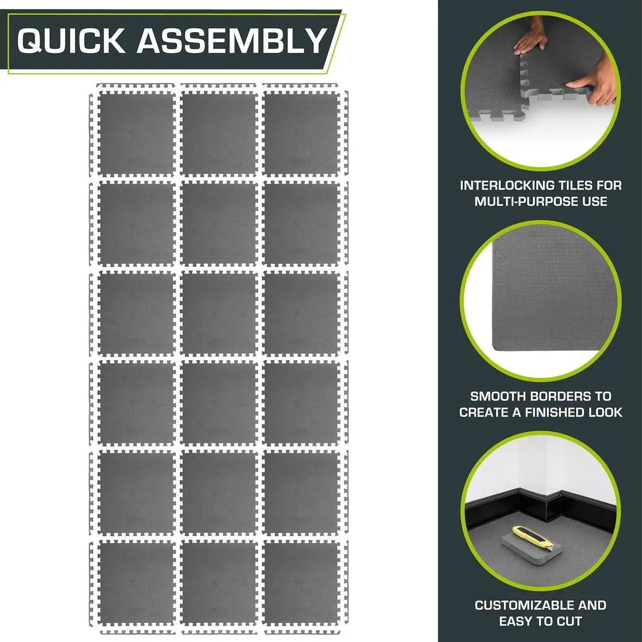 Alt view image 6 of 6 - ProsourceFit Extra Thick Puzzle Exercise Mat, EVA Foam Interlocking Tiles for Protective, Cushioned Workout Flooring for Home and Gym Equipment, Black - 3/4 inch - 24 Sq Ft - 6 Tiles