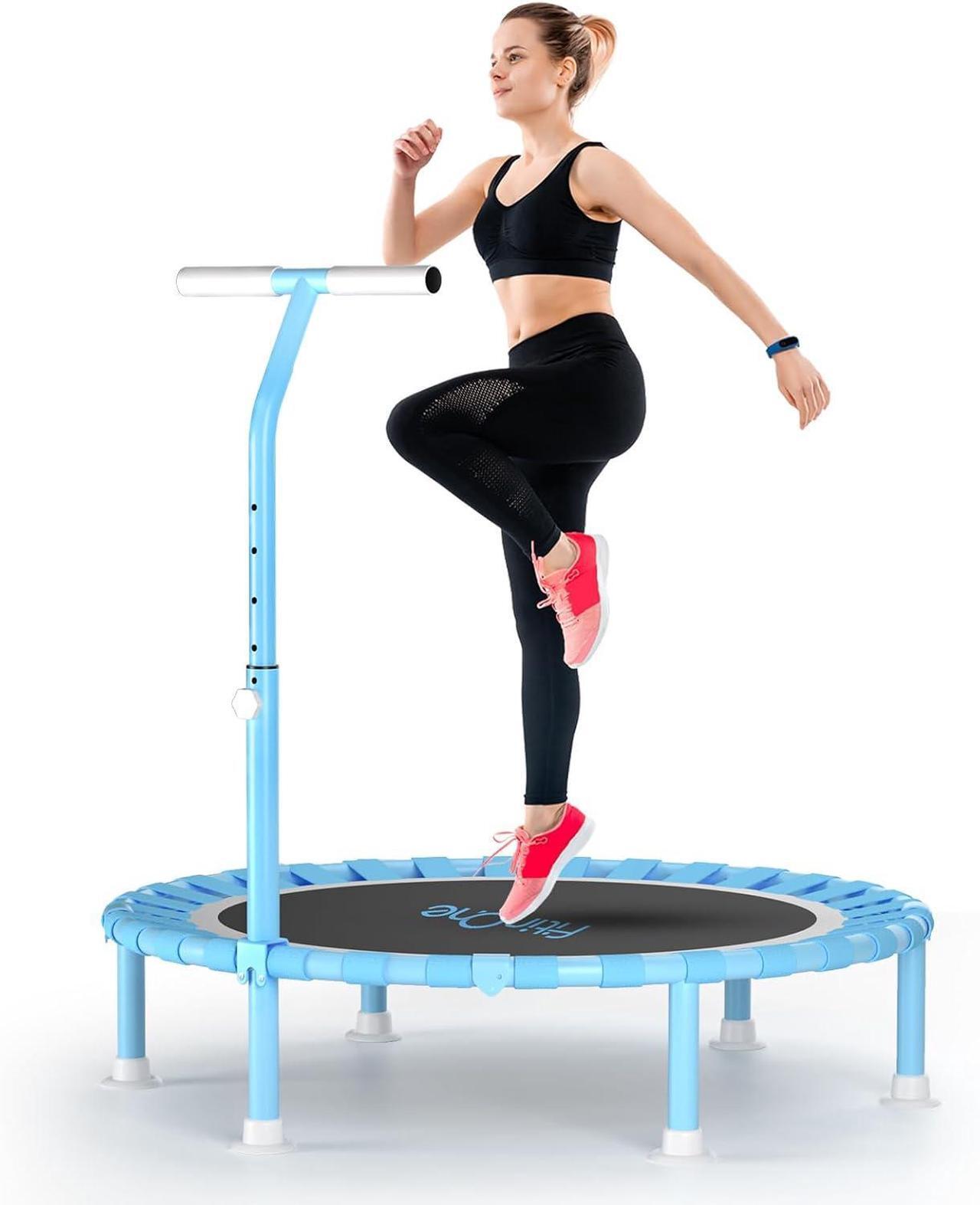 Main image of 40" Fitness Mini Trampoline with Adjustable Handle Bar, 330lbs Foldable Bungee Rebounder for Adults and Kids, Stable & Quiet Exercise Rebounder Indoor Workout