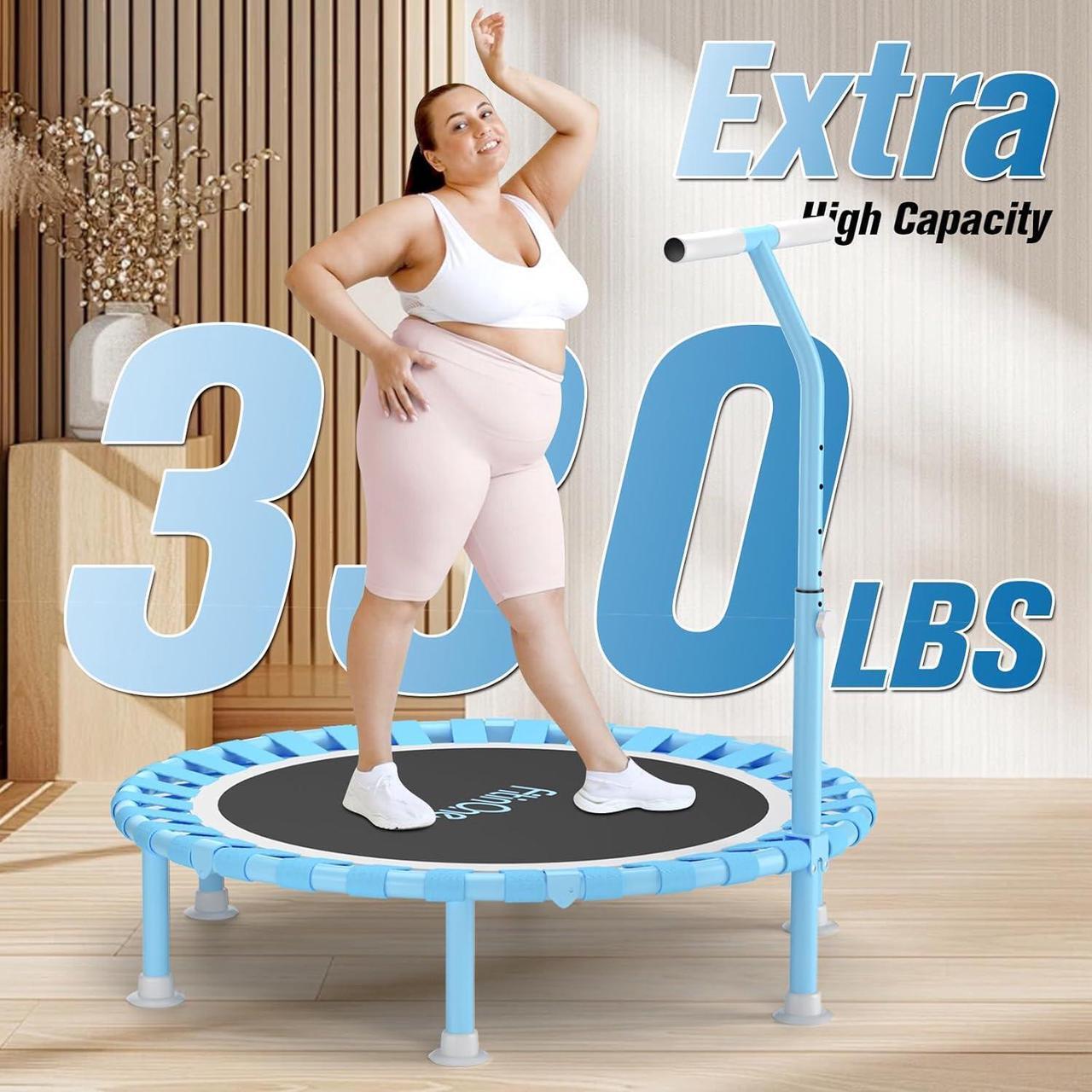 Alt view image 2 of 7 - 40" Fitness Mini Trampoline with Adjustable Handle Bar, 330lbs Foldable Bungee Rebounder for Adults and Kids, Stable & Quiet Exercise Rebounder Indoor Workout
