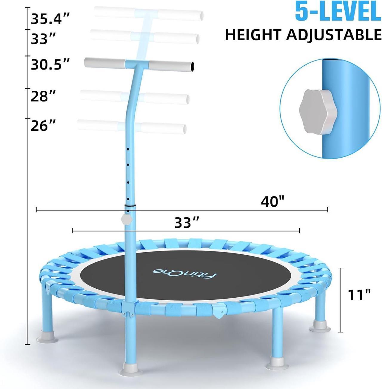 Alt view image 3 of 7 - 40" Fitness Mini Trampoline with Adjustable Handle Bar, 330lbs Foldable Bungee Rebounder for Adults and Kids, Stable & Quiet Exercise Rebounder Indoor Workout