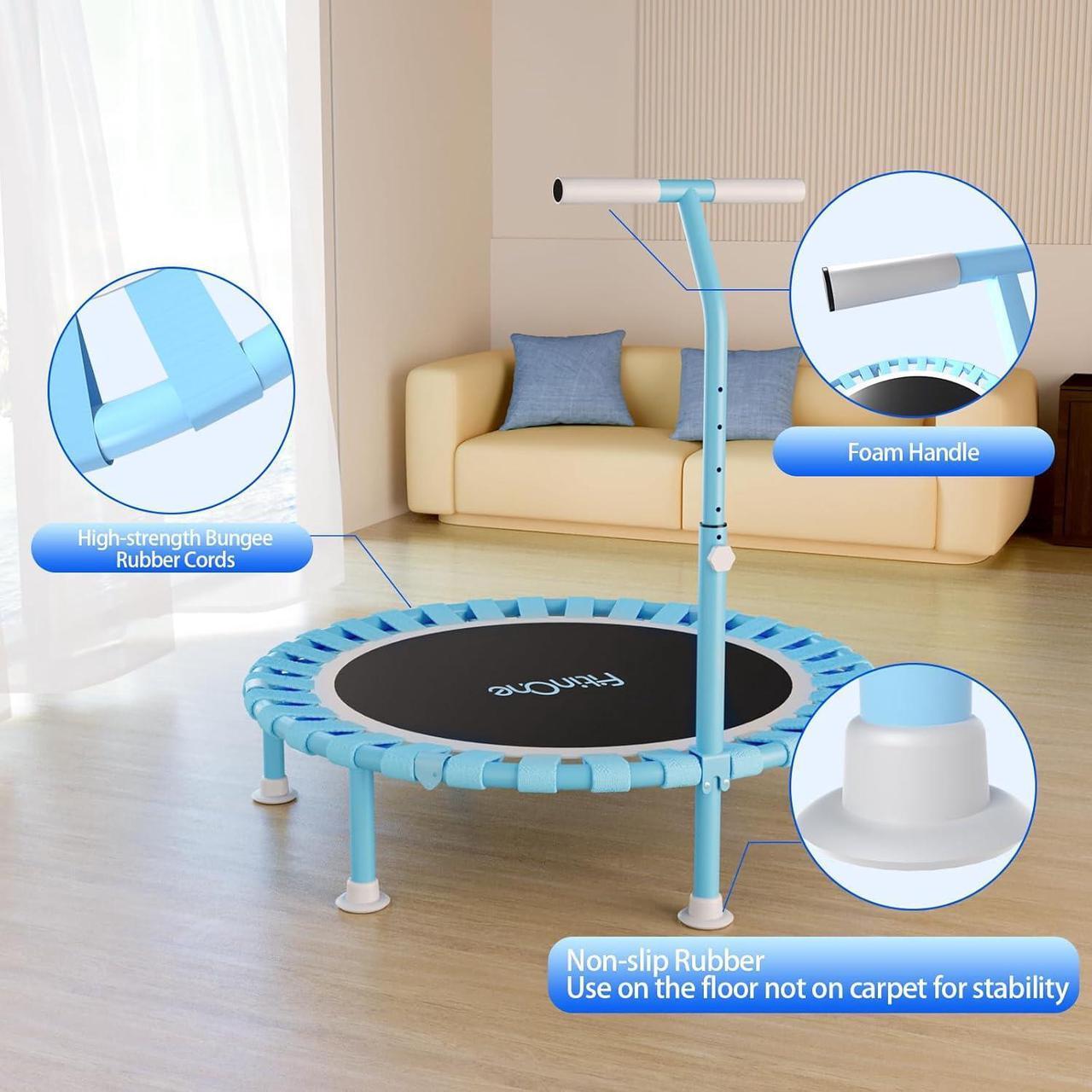 Alt view image 5 of 7 - 40" Fitness Mini Trampoline with Adjustable Handle Bar, 330lbs Foldable Bungee Rebounder for Adults and Kids, Stable & Quiet Exercise Rebounder Indoor Workout