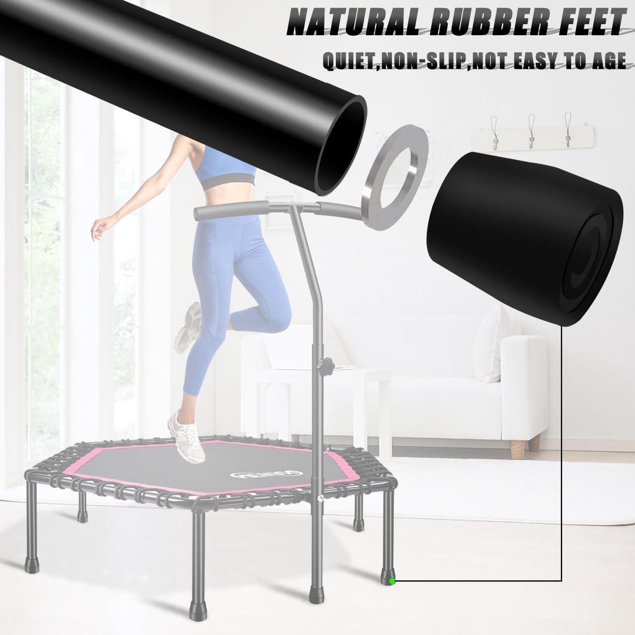 Alt view image 2 of 7 - Newan 48'' Fitness Trampoline with Adjustable Handle Bar, Silent Trampoline Bungee Rebounder Jumping Cardio Trainer Workout for Adults - Max Limit 330 lbs