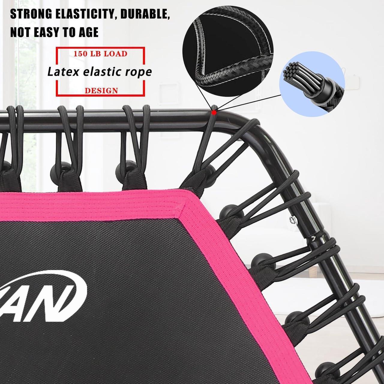 Alt view image 3 of 7 - Newan 48'' Fitness Trampoline with Adjustable Handle Bar, Silent Trampoline Bungee Rebounder Jumping Cardio Trainer Workout for Adults - Max Limit 330 lbs