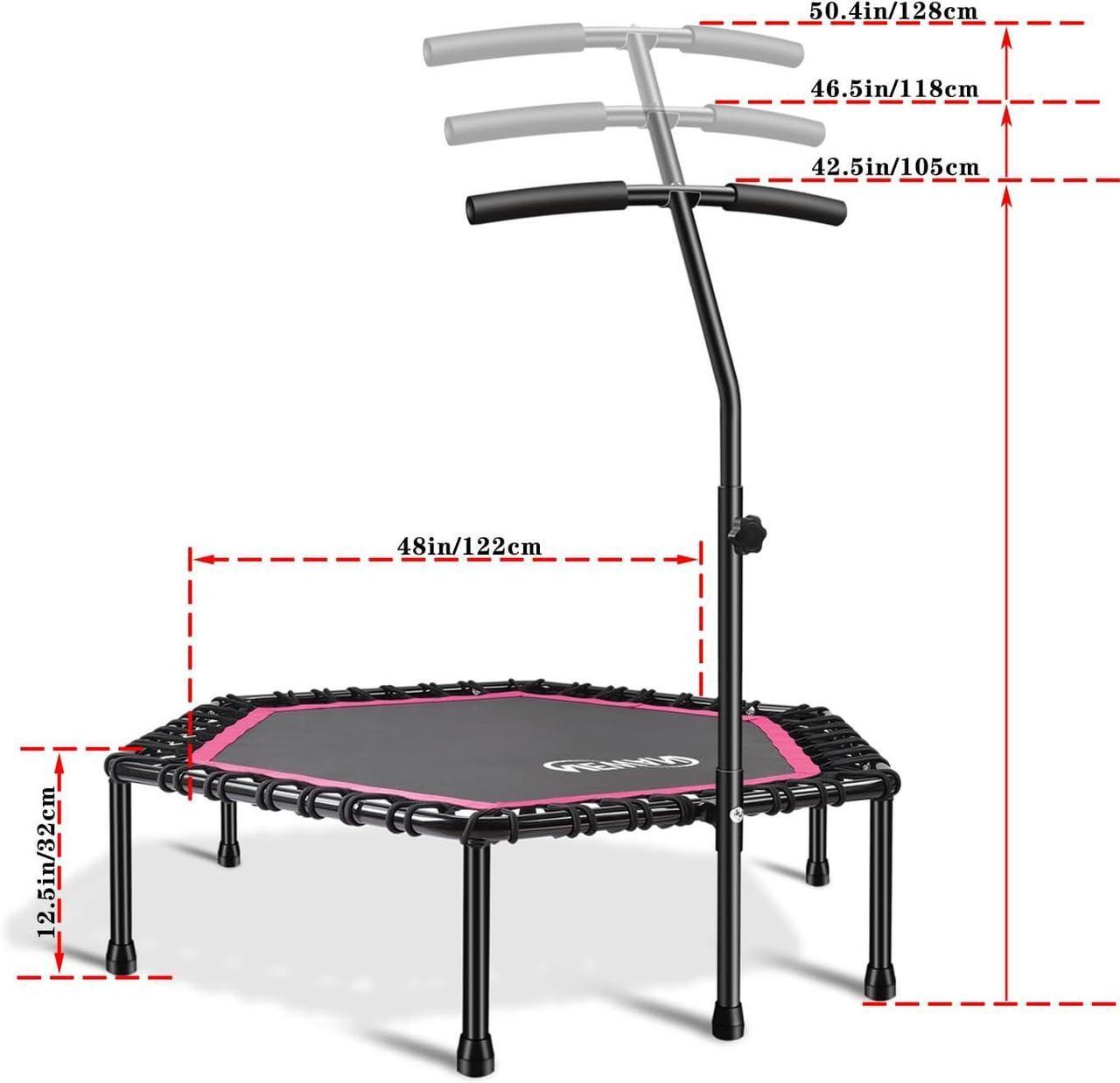 Alt view image 5 of 7 - Newan 48'' Fitness Trampoline with Adjustable Handle Bar, Silent Trampoline Bungee Rebounder Jumping Cardio Trainer Workout for Adults - Max Limit 330 lbs