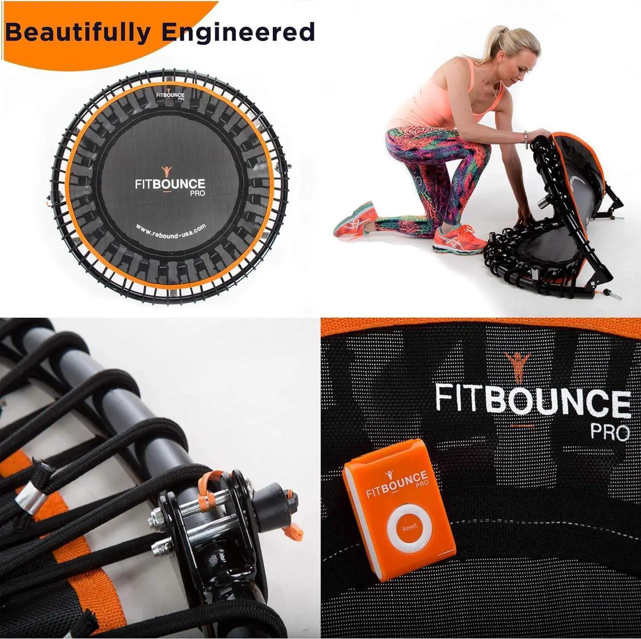 Alt view image 2 of 7 - FIT Bounce PRO USA Bungee Rebounder | Assembled | Half Folding | Silent & Beautifully Designed Pro Indoor Mini Trampoline for Adults & Kids | DVD & Online Workouts,Storage Bag & Bounce Counter