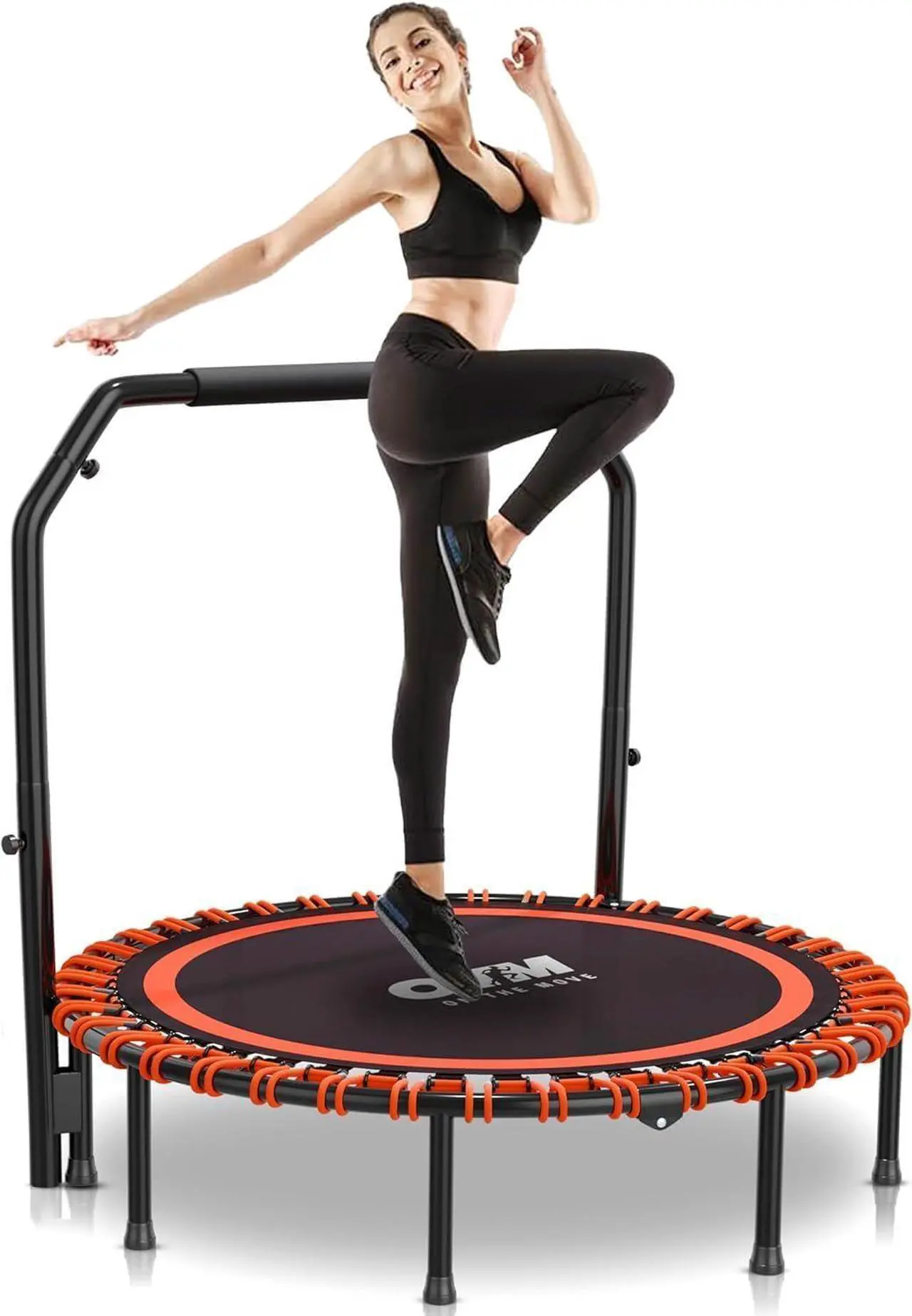 Main image of 48-inch Foldable Mini Trampoline, Rebounder for Adults & Kids with Adjustable Bar  4-Level Bar, 500lbs Max Load, Indoor/Outdoor Fitness Trampoline for Workout
