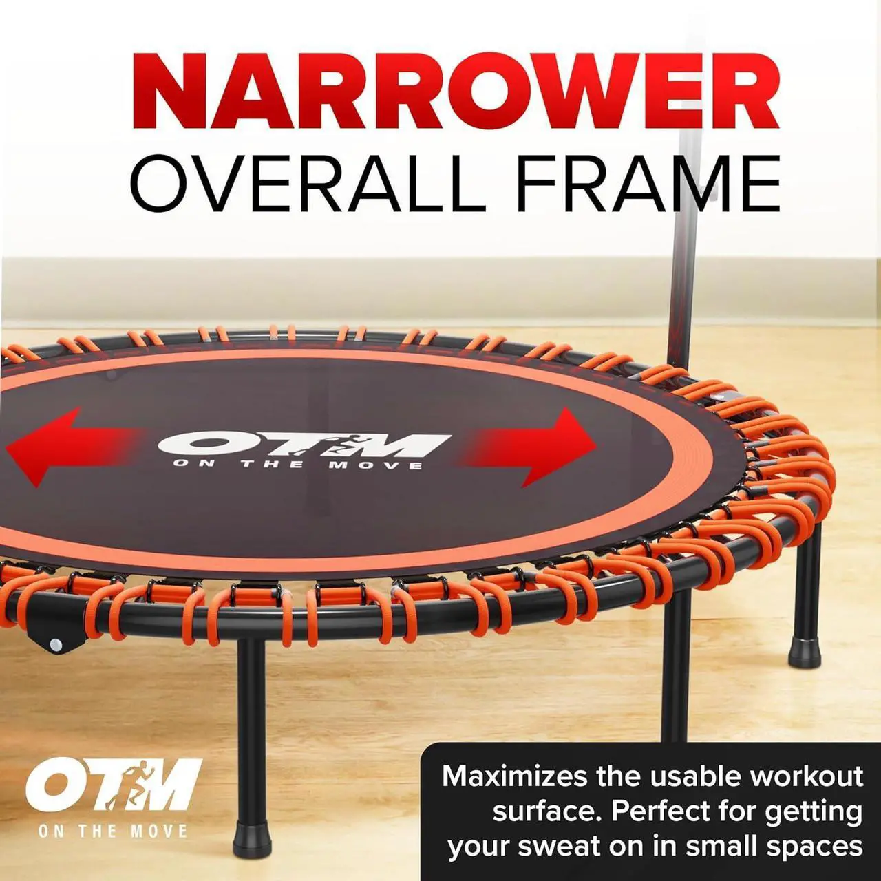 Alt view image 5 of 7 - 48-inch Foldable Mini Trampoline, Rebounder for Adults & Kids with Adjustable Bar  4-Level Bar, 500lbs Max Load, Indoor/Outdoor Fitness Trampoline for Workout