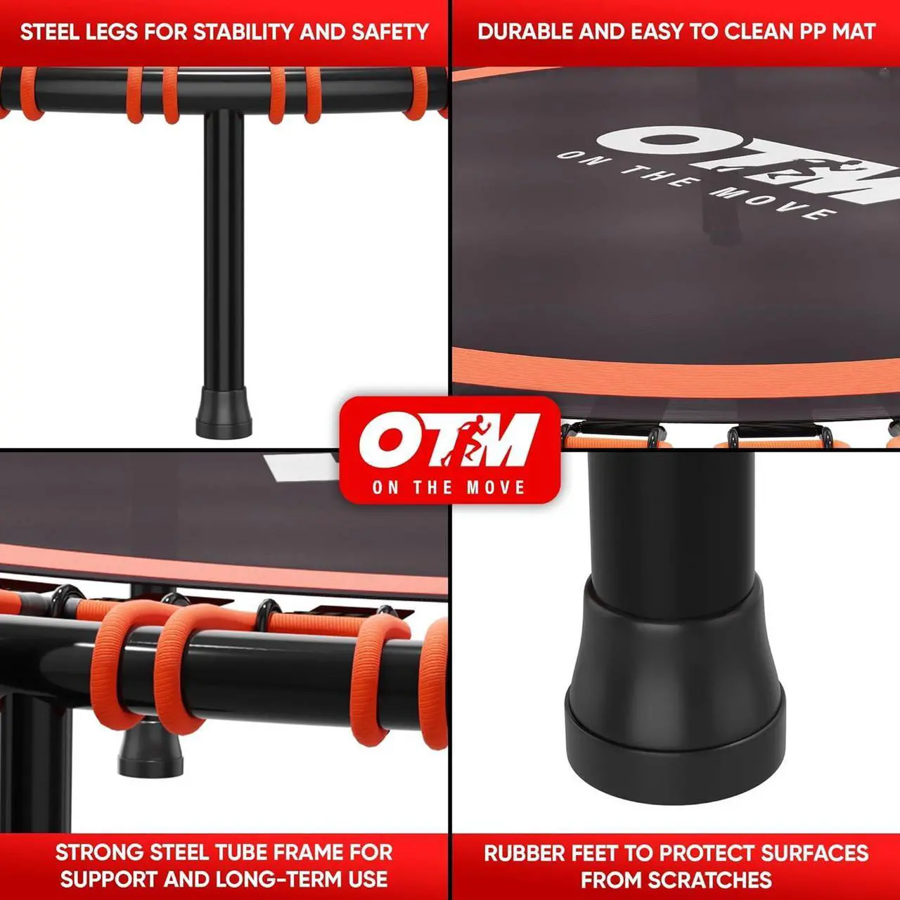 Alt view image 6 of 7 - 48-inch Foldable Mini Trampoline, Rebounder for Adults & Kids with Adjustable Bar  4-Level Bar, 500lbs Max Load, Indoor/Outdoor Fitness Trampoline for Workout