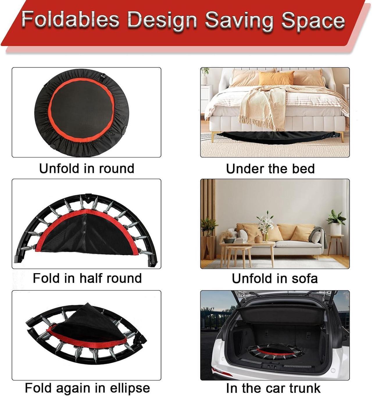 Alt view image 2 of 7 - 40" Foldable Trampoline, 660LBS Fitnes Trampoline, Indoor/Outdoor Jumping Workouts,