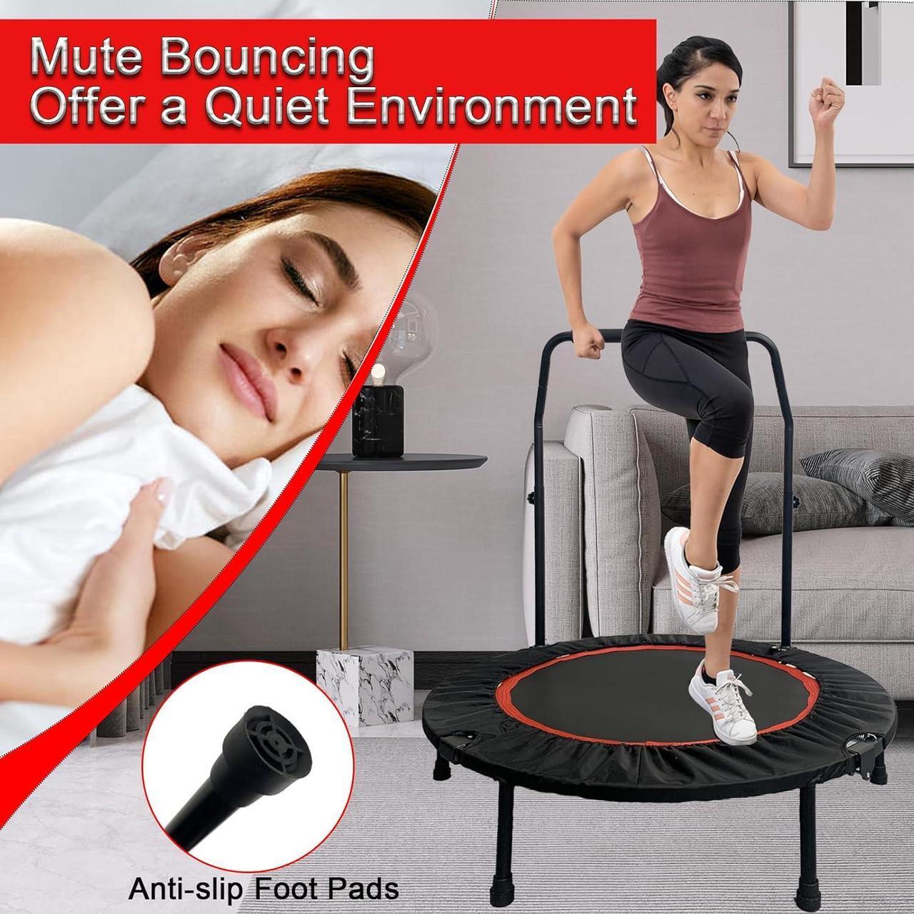 Alt view image 3 of 7 - 40" Foldable Trampoline, 660LBS Fitnes Trampoline, Indoor/Outdoor Jumping Workouts,