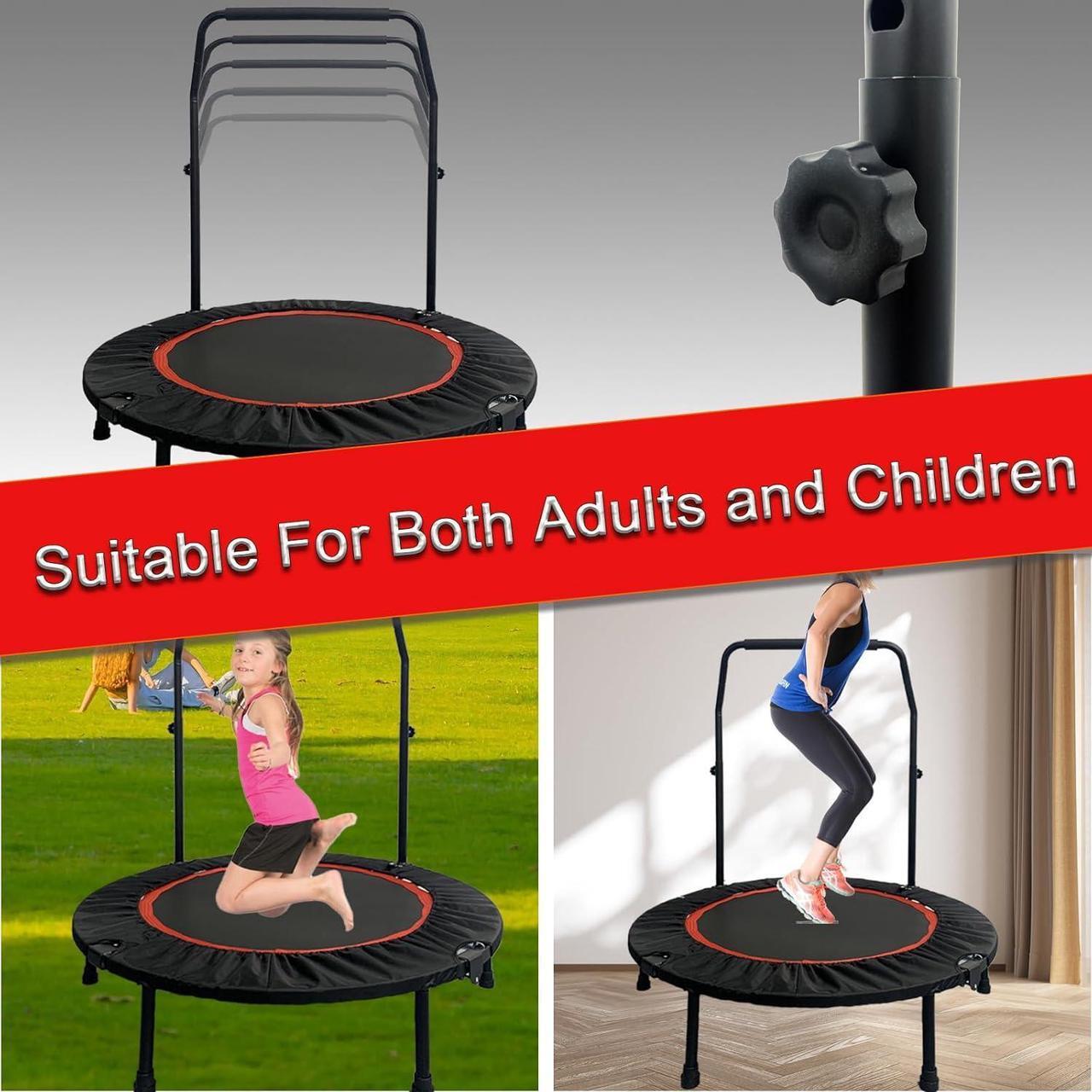 Alt view image 4 of 7 - 40" Foldable Trampoline, 660LBS Fitnes Trampoline, Indoor/Outdoor Jumping Workouts,