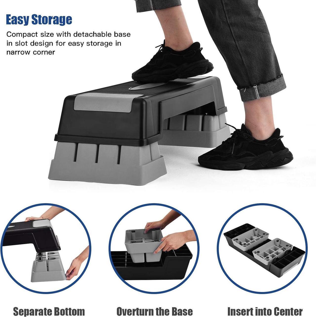 Alt view image 5 of 7 - Aerobic Step Platform for Exercise w/Risers, Workout Step Height Adjustable 5"-7"-9", Fitness Step 450lbs Capacity, Non-slip Exercise Step Deck for Home/Gym