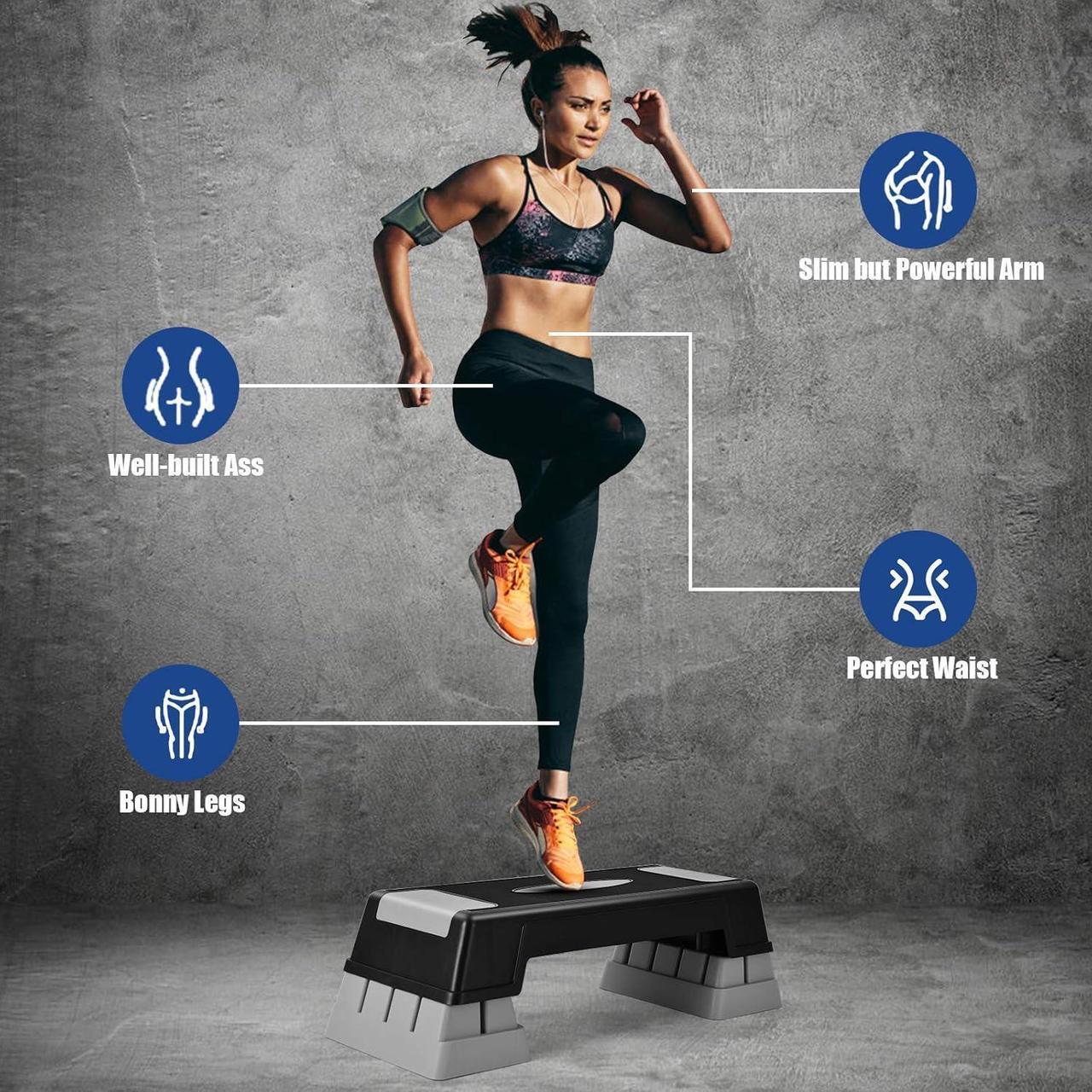 Alt view image 7 of 7 - Aerobic Step Platform for Exercise w/Risers, Workout Step Height Adjustable 5"-7"-9", Fitness Step 450lbs Capacity, Non-slip Exercise Step Deck for Home/Gym