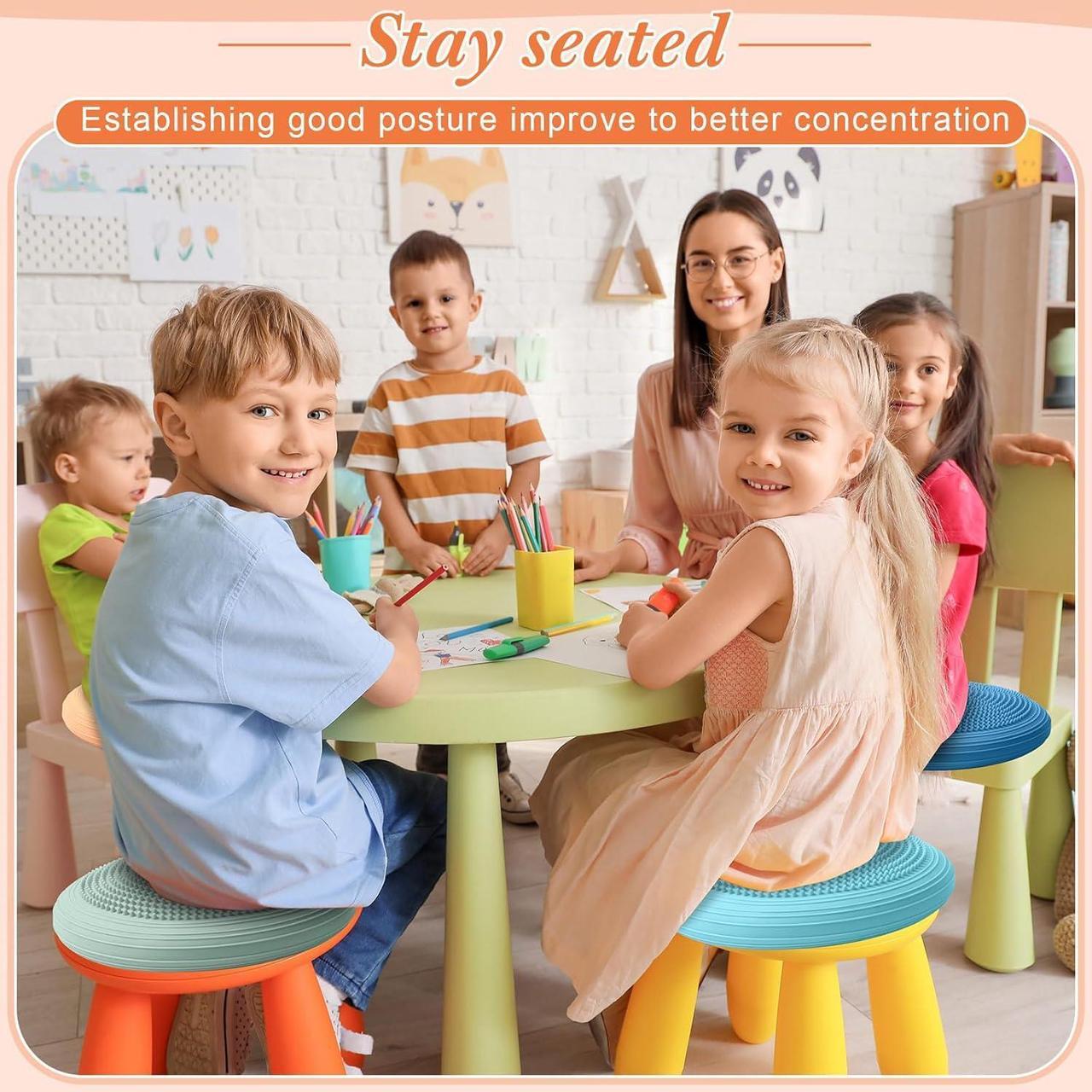 Alt view image 4 of 6 - Libima 4 Pcs Wiggle Seat Inflated Wobble Cushion for Sensory Kid 13 Inches Balance Disc Flexible Seating for Classroom Sensory Pad for Chair Wiggle Cushion with Needle Pump
