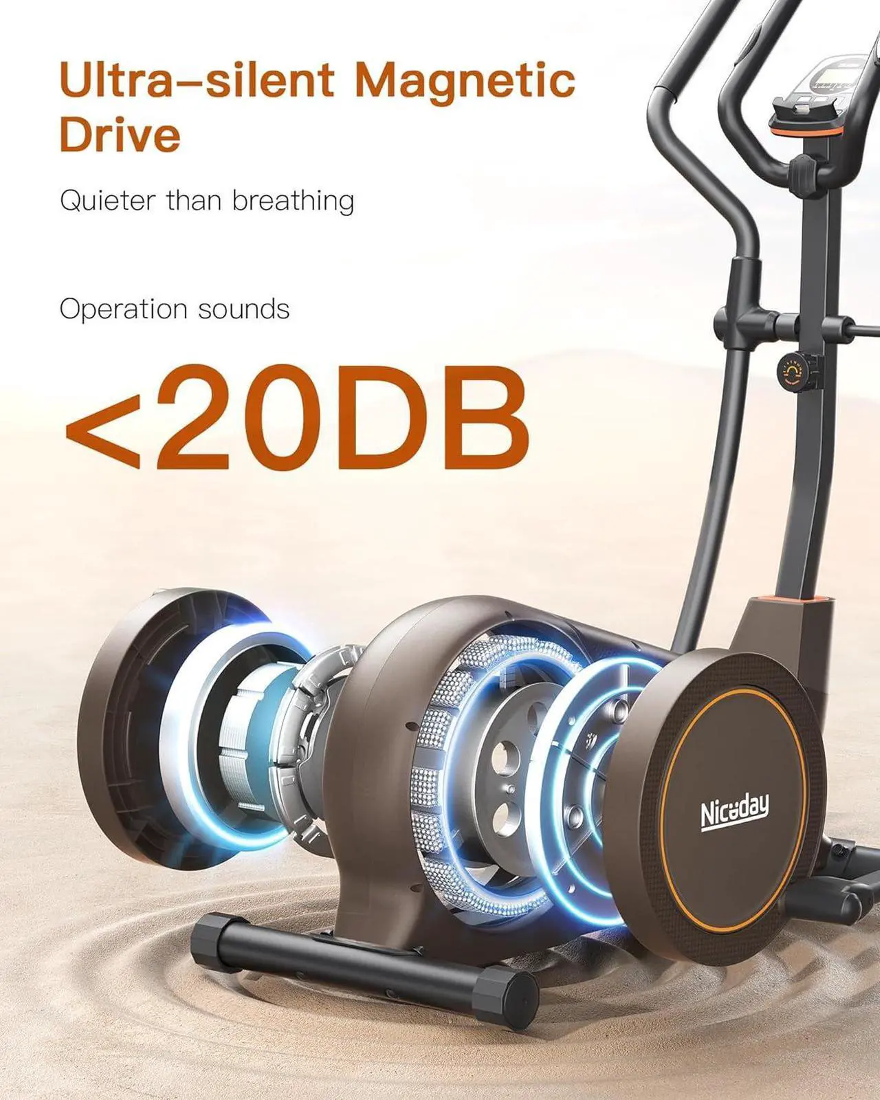 Alt view image 3 of 7 - Niceday Elliptical Machine, Elliptical Exercise Machine for Home with Hyper-Quiet Magnetic Driving System, Elliptical Trainer with 15.5IN-18IN Stride, 16 Resistance Levels, 400LBS Loading Capacity