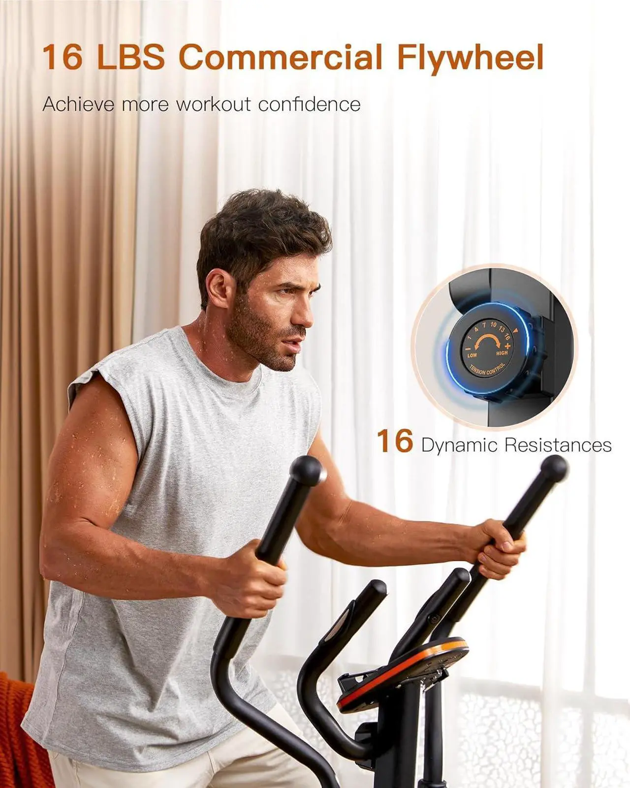 Alt view image 5 of 7 - Niceday Elliptical Machine, Elliptical Exercise Machine for Home with Hyper-Quiet Magnetic Driving System, Elliptical Trainer with 15.5IN-18IN Stride, 16 Resistance Levels, 400LBS Loading Capacity