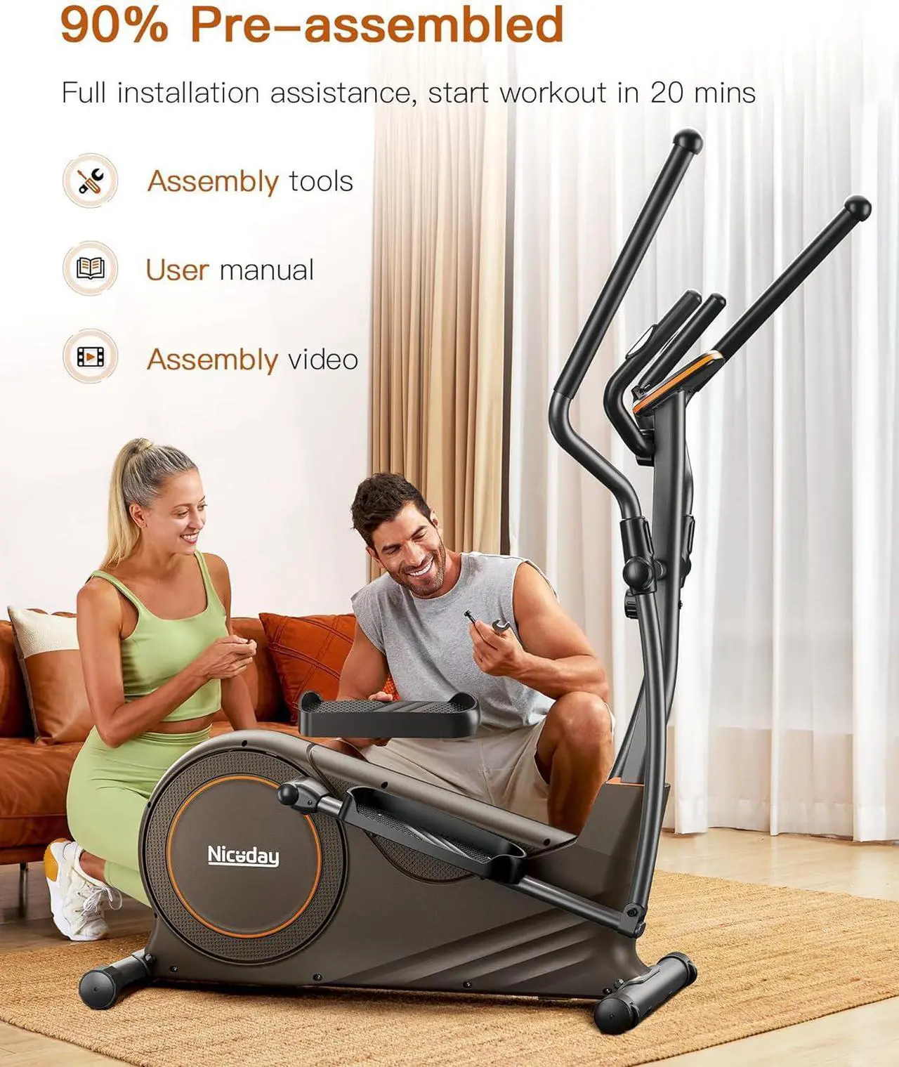 Alt view image 6 of 7 - Niceday Elliptical Machine, Elliptical Exercise Machine for Home with Hyper-Quiet Magnetic Driving System, Elliptical Trainer with 15.5IN-18IN Stride, 16 Resistance Levels, 400LBS Loading Capacity