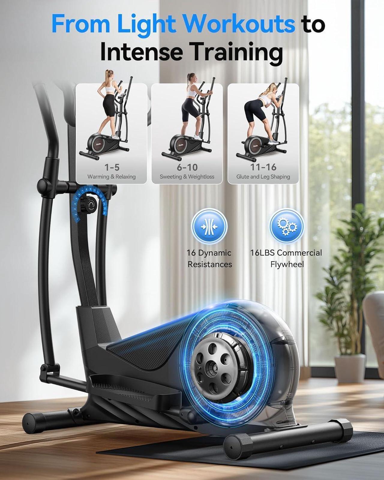 Alt view image 5 of 7 - Niceday Elliptical Exercise Machine, Elliptical Machine for Home, Magnetic Elliptical Trainer with 15.5IN-19IN Stride, 16 Resistance Levels, 400LBS Loading Capacity, Support Kinomap APP