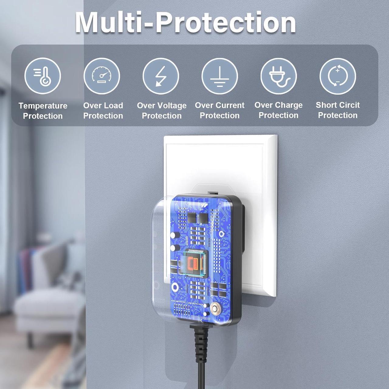 Alt view image 3 of 7 - 9V 1A 0.8A 0.5A Charger 9.0V 1.0A AC Adapter 9W Switching Power Supply DC 9V 1000mA 800mA 600mA 500mA 300mA Adaptor Regulated Transformer Cord with 10 Interchangeable Jacks Plug UL Listed