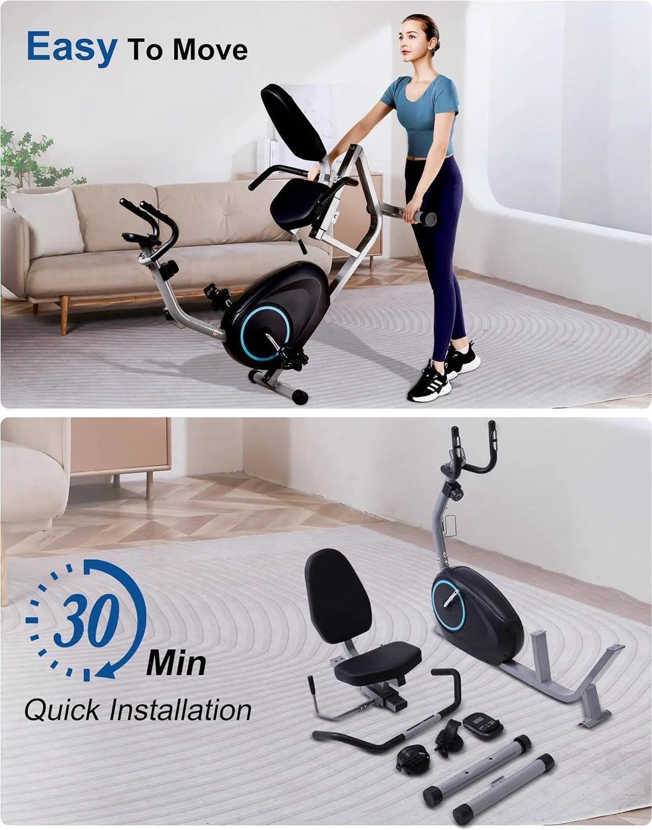 Alt view image 5 of 7 - Recumbent Exercise Bike for Seniors - 400LB Weight Capacity Recumbent Bikes with Comfortable Seat, Pulse Sensor, 16-level Resistance, LCD Monitor