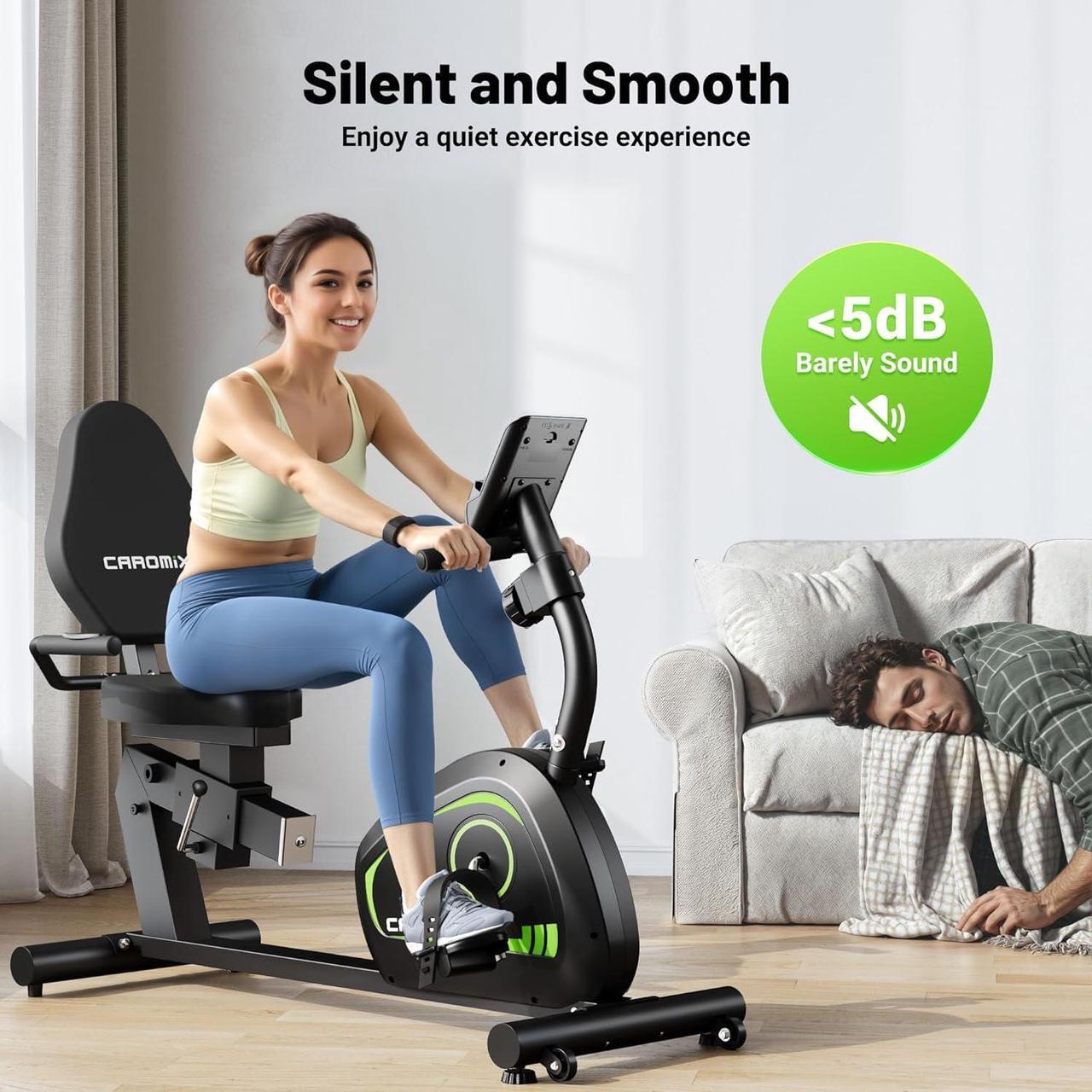 Alt view image 3 of 7 - Caromix Recumbent Exercise Bike for Adults Seniors, Stationary Bike for Home with Comfortable Seat and Heart Rate Handle, Magnetic Resistance Indoor Cycling Bike with 300LBS for Cardio Workout