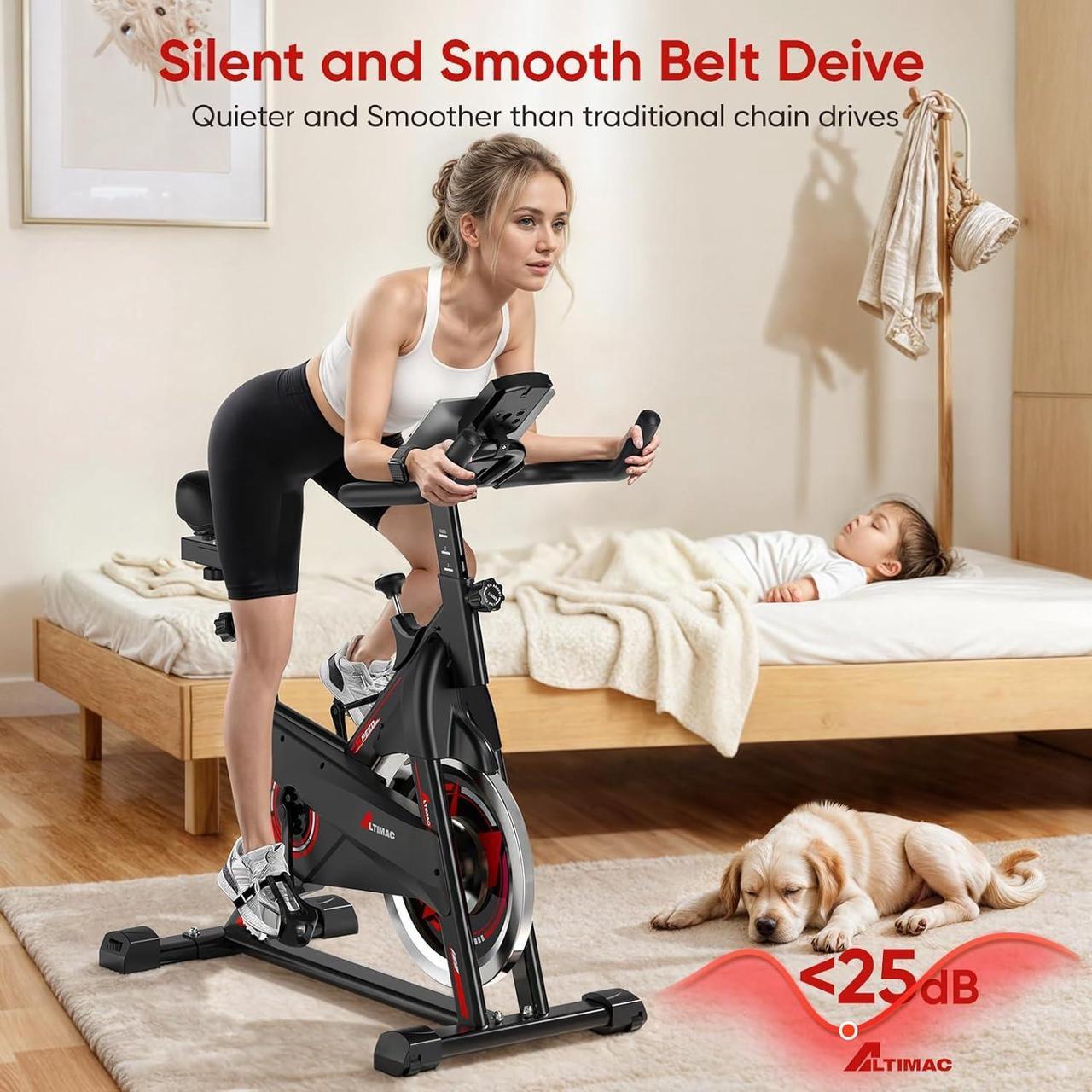Alt view image 4 of 7 - Exercise Bike, Stationary Bike for Home/Indoor Cycling Bike Silent Belt Drive, Stationary Bike with 300lbs Weight Capacity w/Comfortable Seat Cushion & Tablet Mount