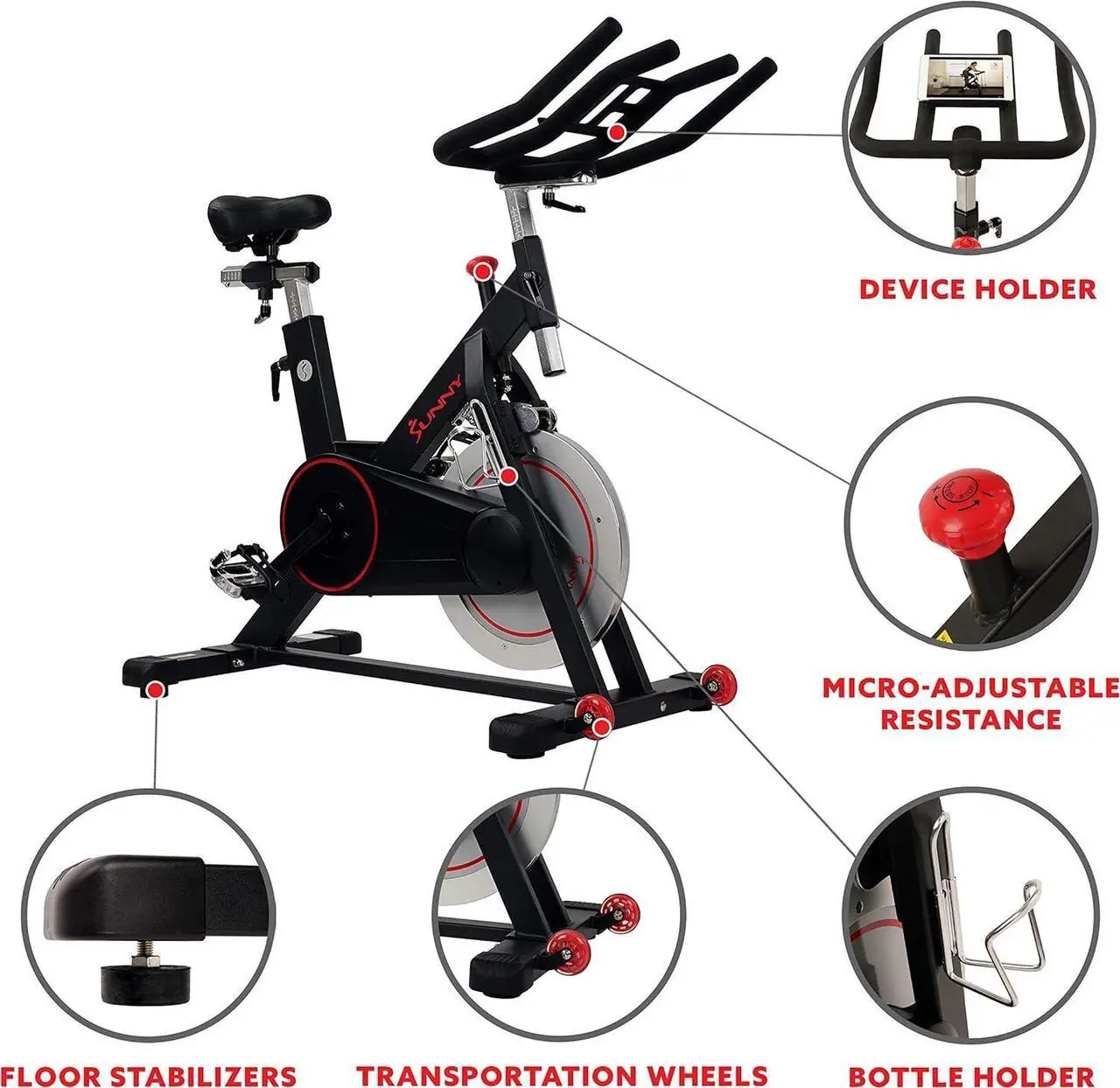 Alt view image 4 of 7 - Sunny Health & Fitness Magnetic Belt Drive Indoor Cycling Bike With Optional SunnyFit® App Connectivity