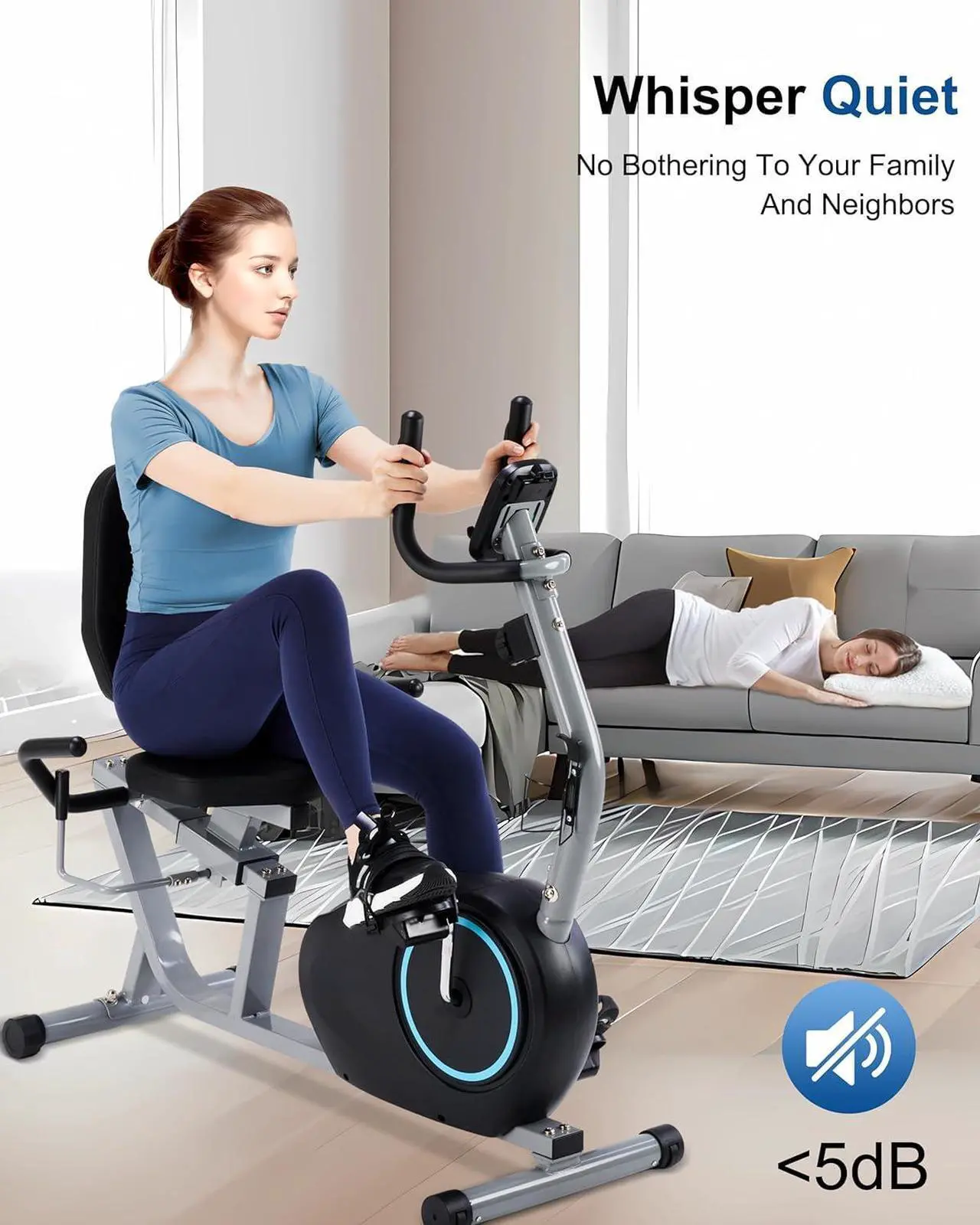 Alt view image 4 of 7 - Recumbent Exercise Bike for Seniors - 400LB Weight Capacity Recumbent Bikes with Comfortable Seat, Pulse Sensor, 16-level Resistance, LCD Monitor