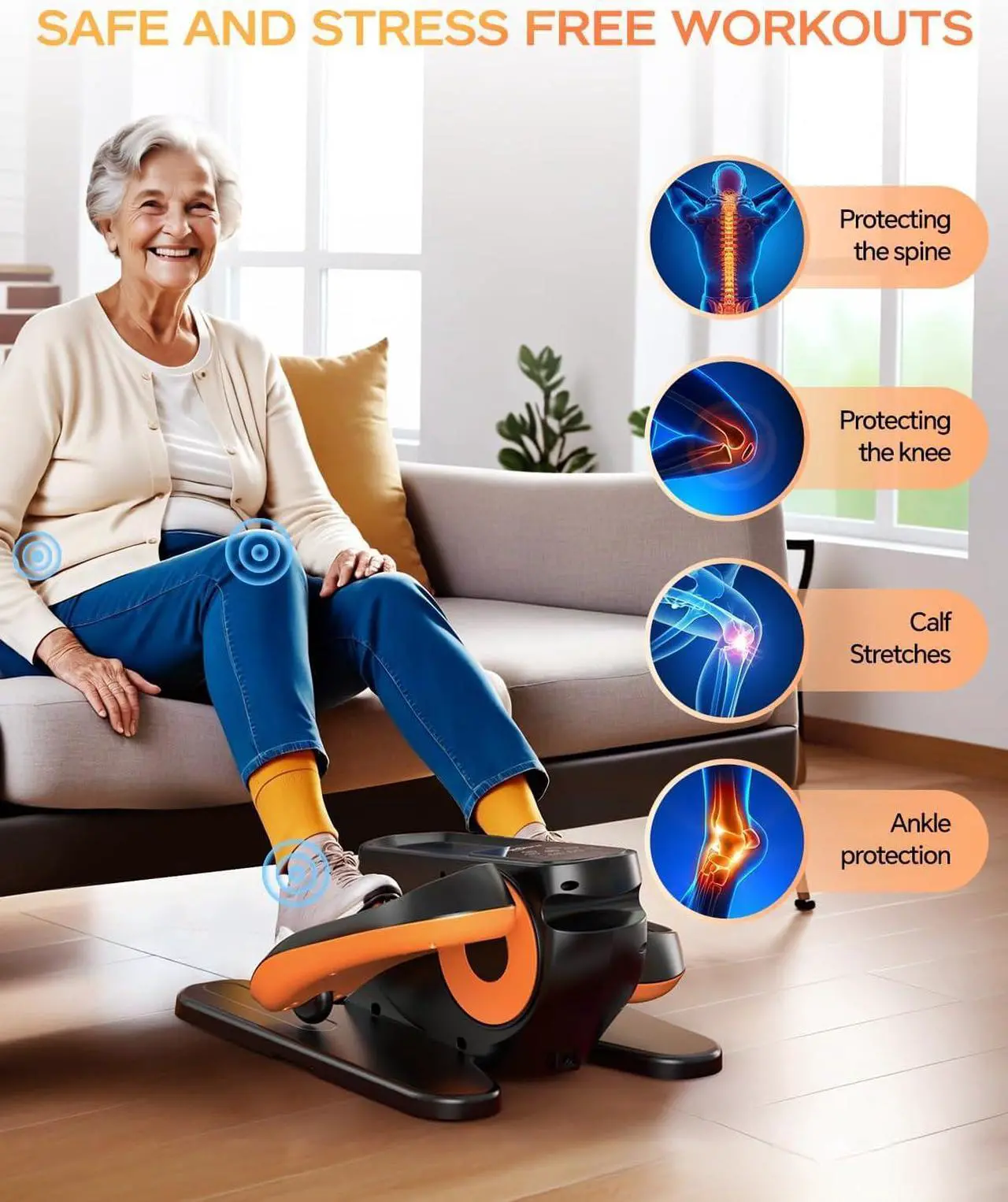 Alt view image 3 of 7 - Under Desk Elliptical Machine, Ellipse Leg Exerciser as Seen on Tv for Seniors Adults with 12 Adjustable Speed, Quiet & Portable Seated Pedal Exerciser with Remote Control & Non-Slip Foot Straps